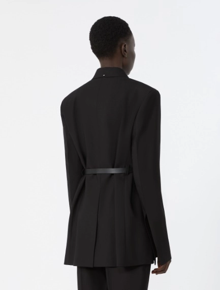 Tailored viscose blazer with leather belt detail - BLACK - Sportmax - 3
