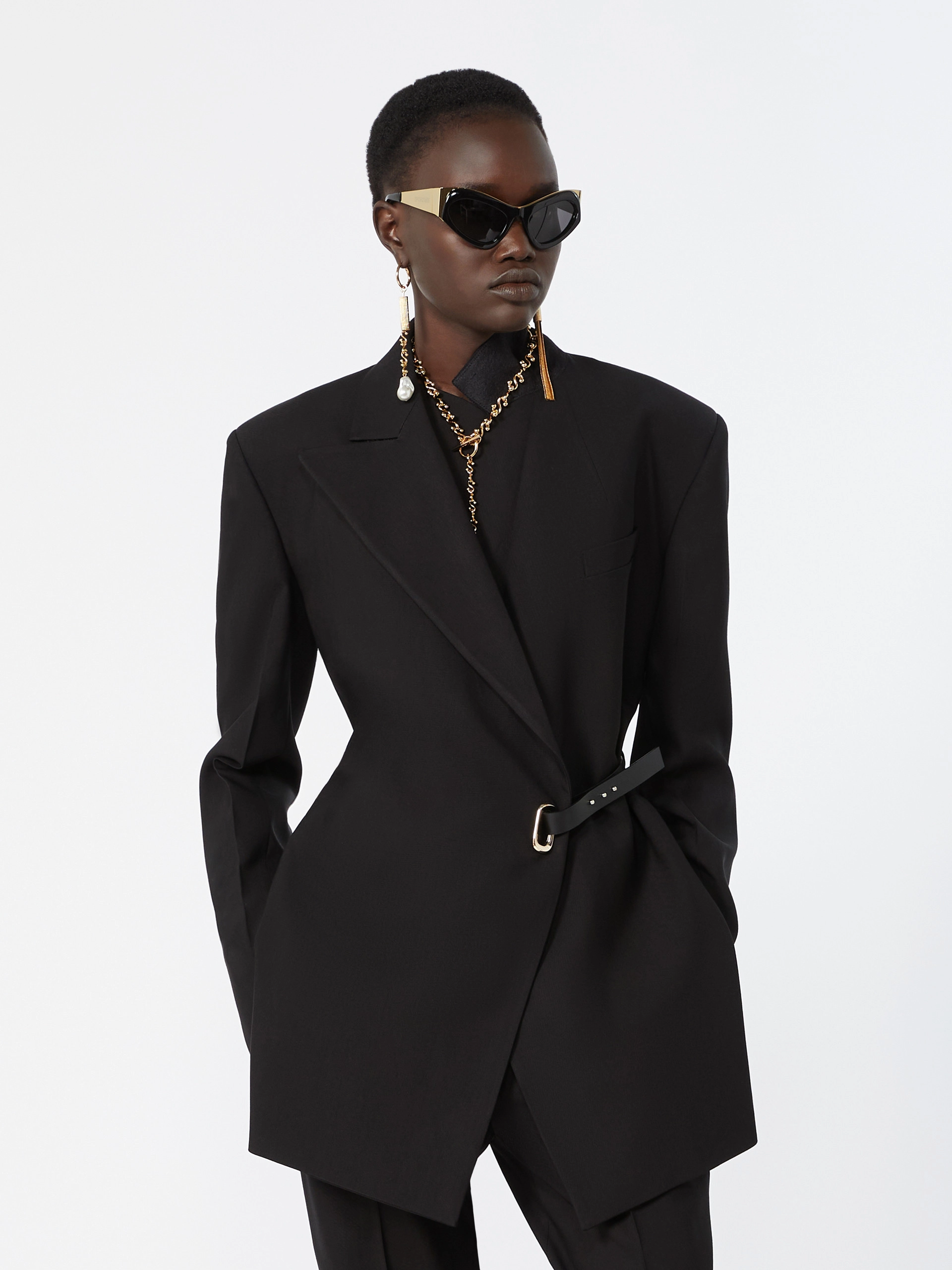Tailored viscose blazer with leather belt detail - BLACK - Sportmax - 4