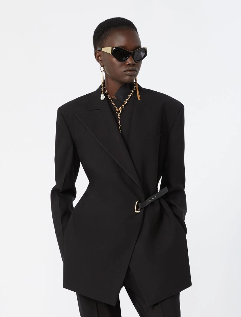 Tailored viscose blazer with leather belt detail - BLACK - Sportmax - 4