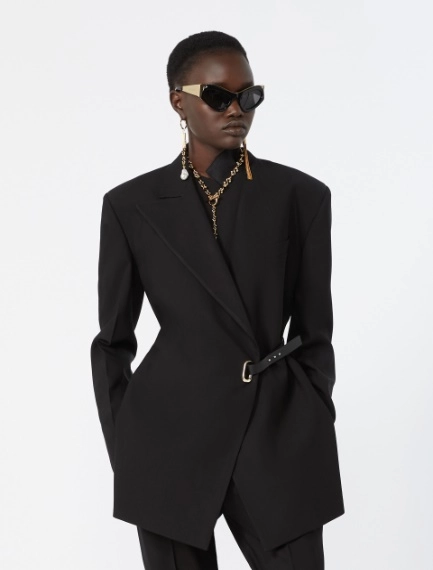 Tailored viscose blazer with leather belt detail - BLACK - Sportmax - 4
