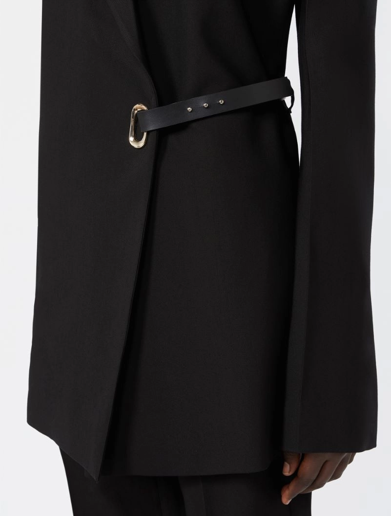 Tailored viscose blazer with leather belt detail - BLACK - Sportmax - 5