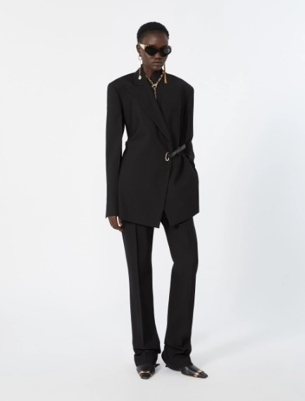 Tailored viscose blazer with leather belt detail - BLACK - Sportmax - 1
