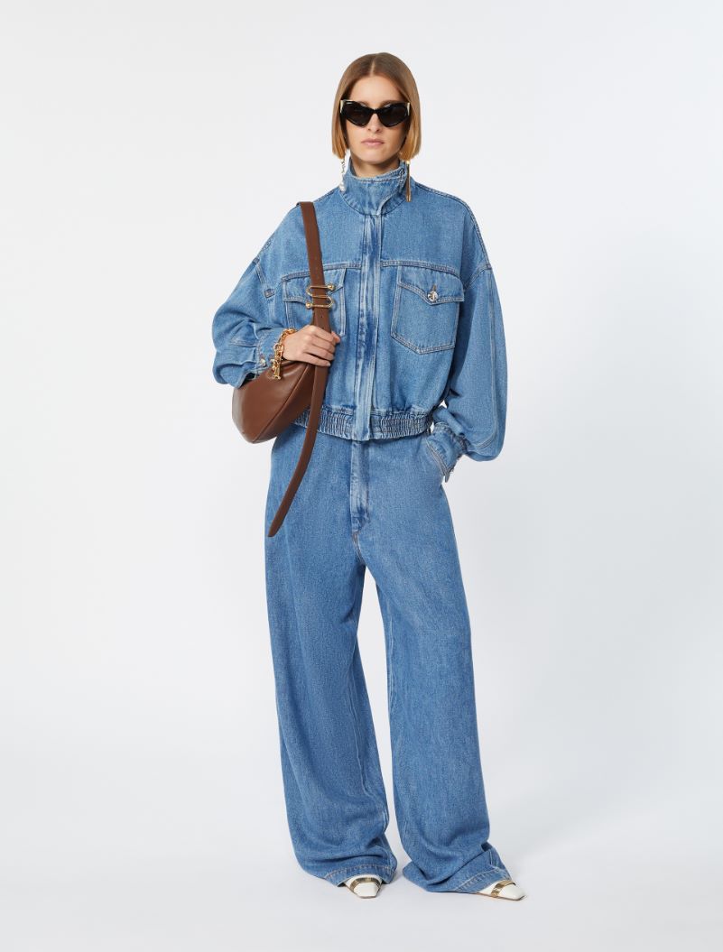 ゆう plump denim/point denim Oversized indigo denim bomber jacket, midnightblue | Sportmax