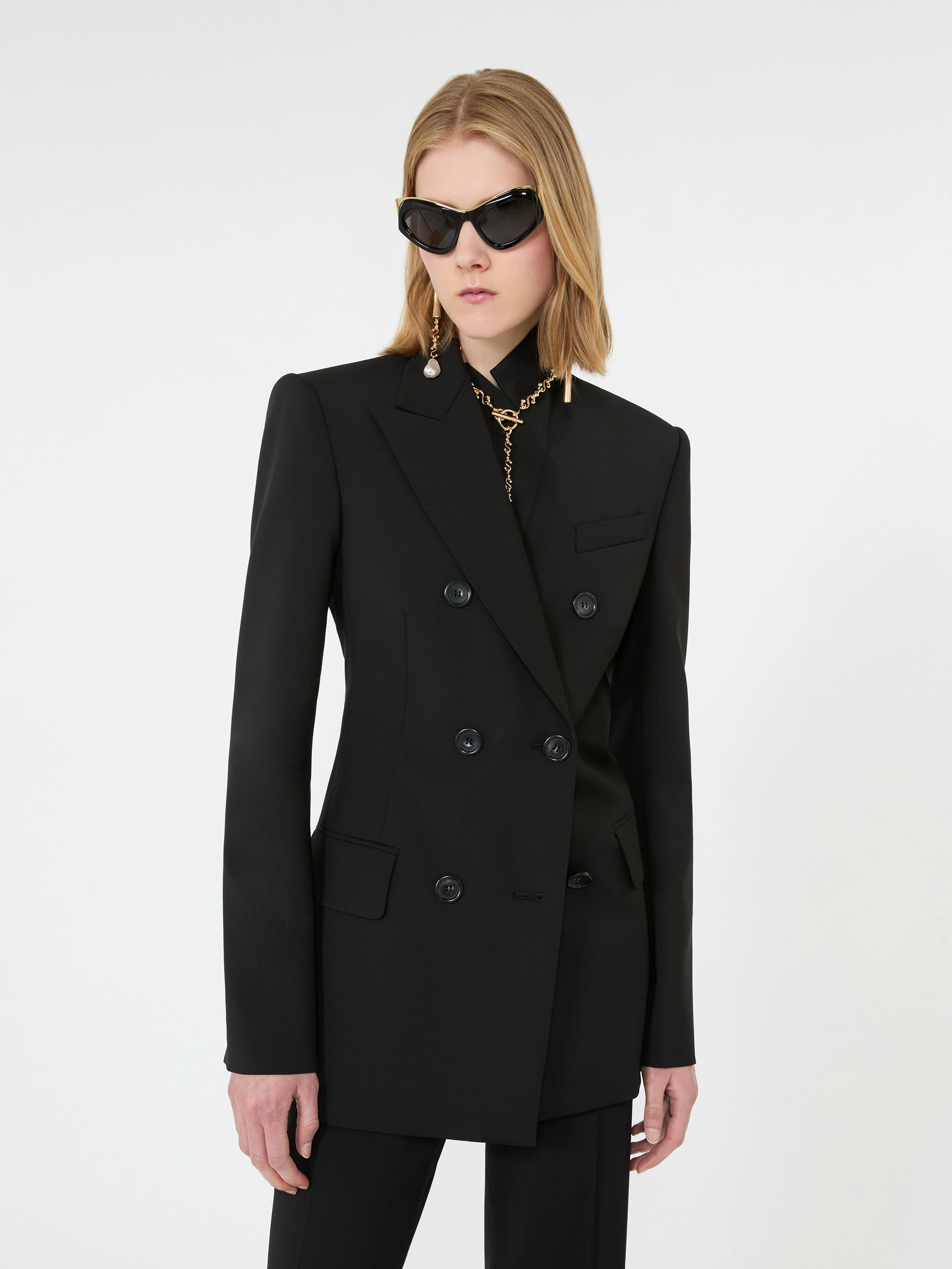 Double-breasted natural stretch wool blazer - BLACK - Sportmax - 4
