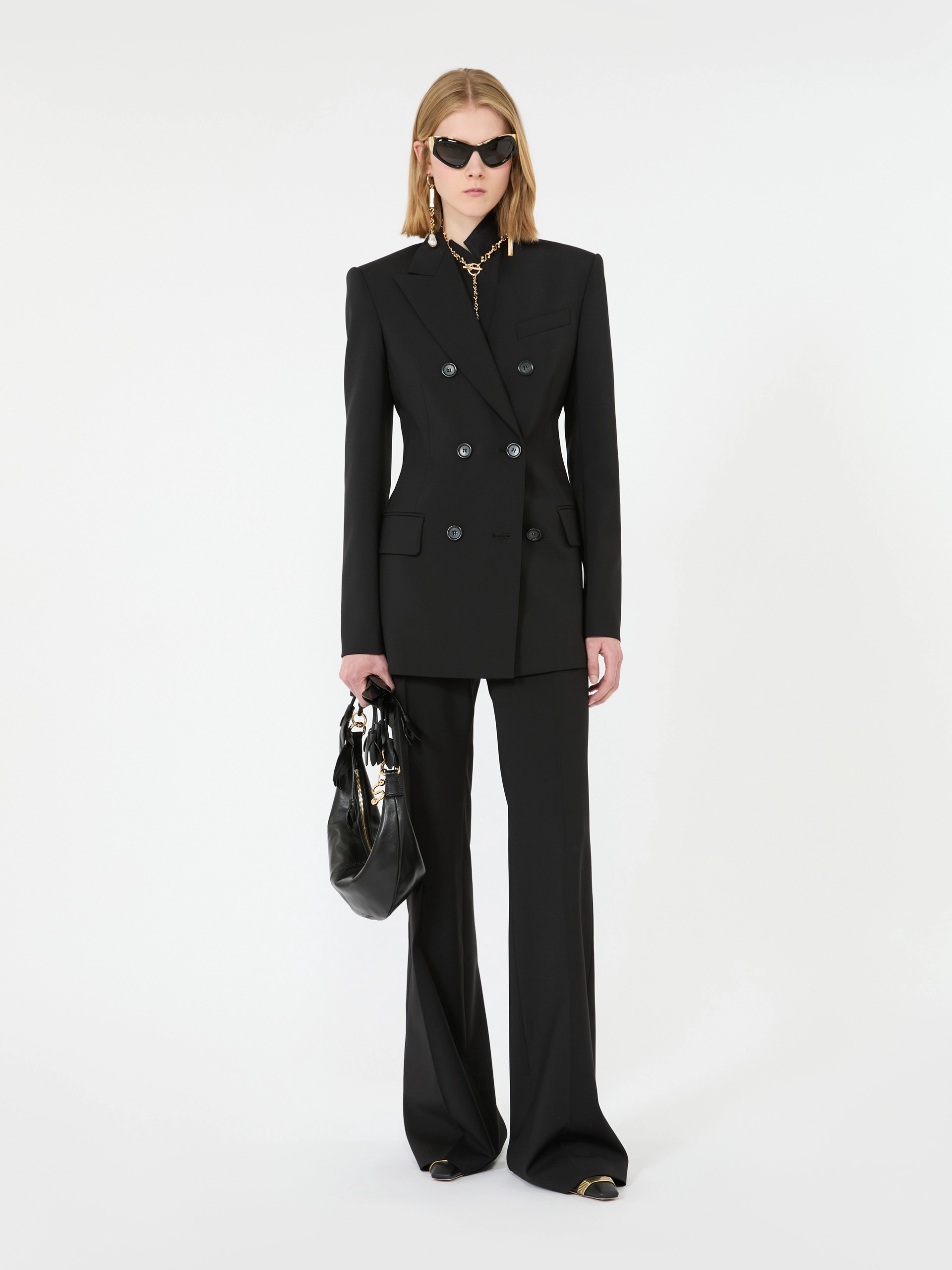 Double-breasted natural stretch wool blazer - BLACK - Sportmax