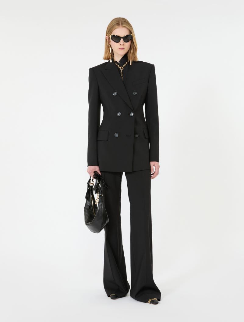 Double-breasted natural stretch wool blazer, black | Sportmax