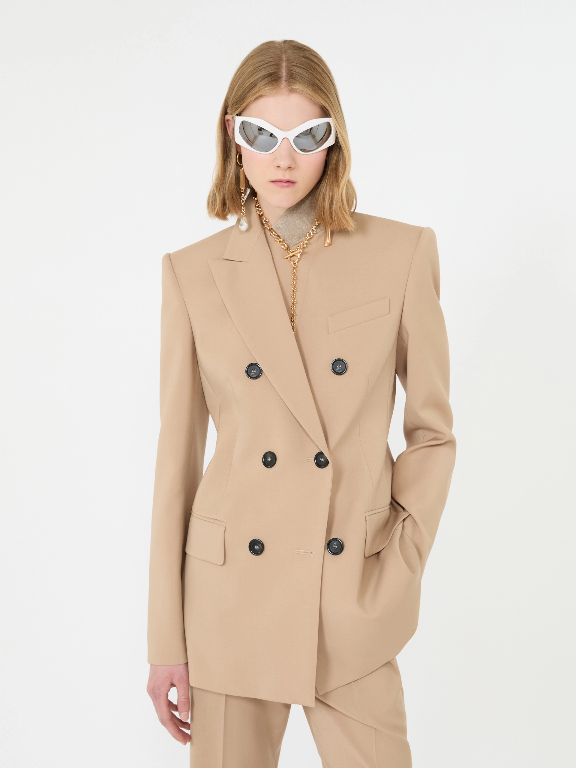 Double-breasted natural stretch wool blazer - BEIGE SHADED - Sportmax - 4