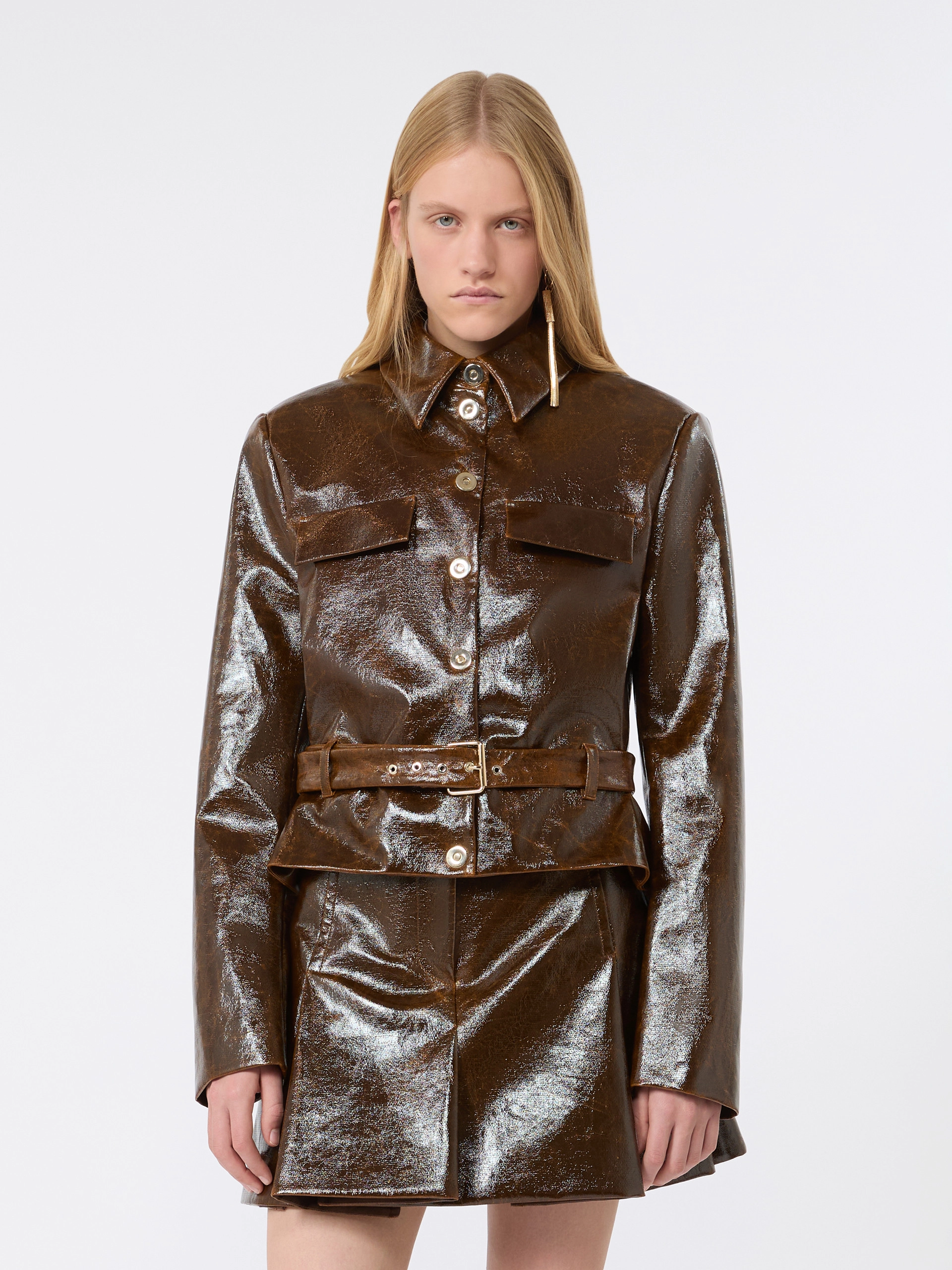 Short, coated cotton jacket with worn effect - BROWN - Sportmax - 2