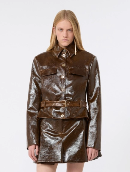 Short, coated cotton jacket with worn effect - BROWN - Sportmax - 2