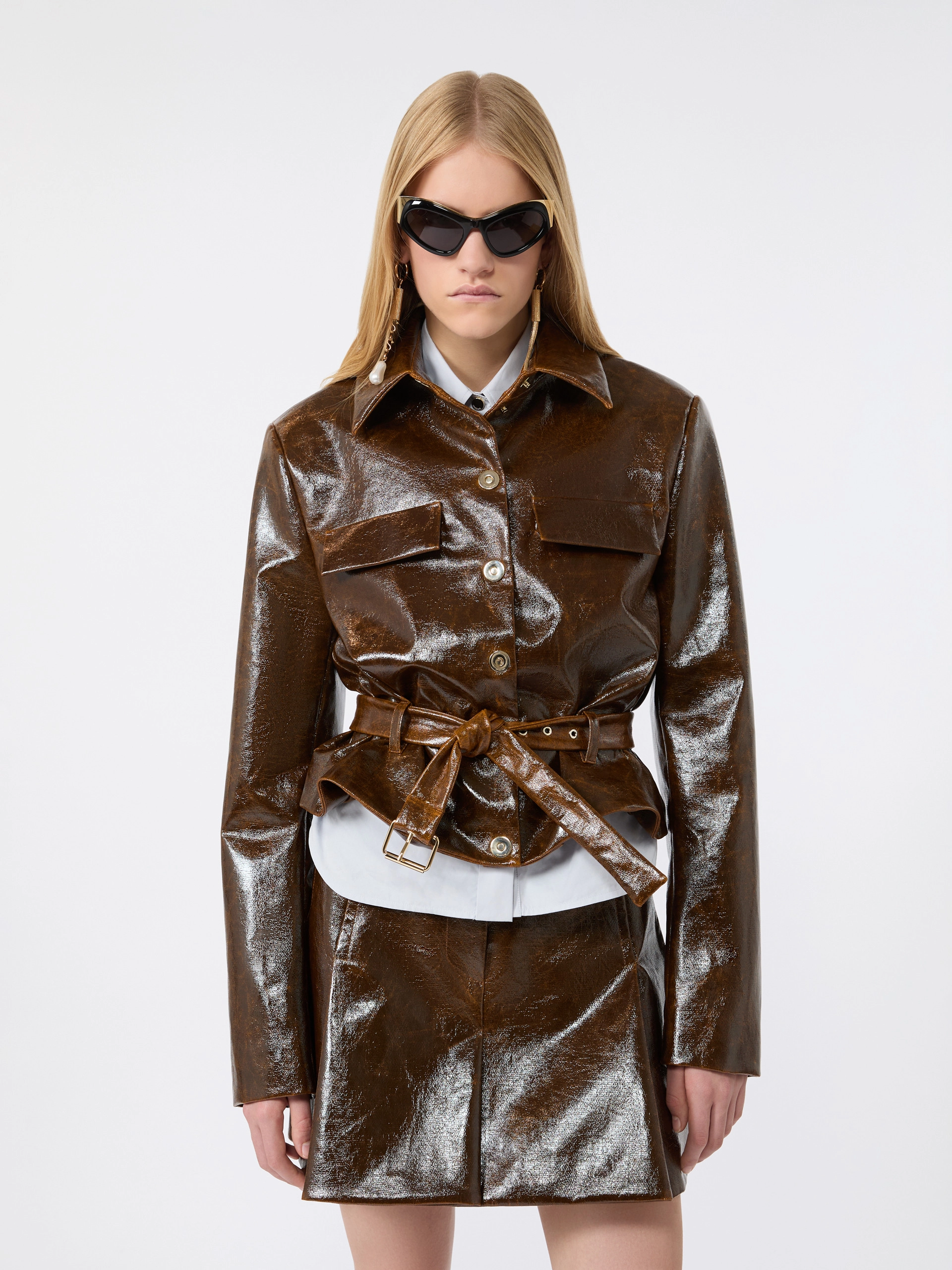 Short, coated cotton jacket with worn effect - BROWN - Sportmax - 4