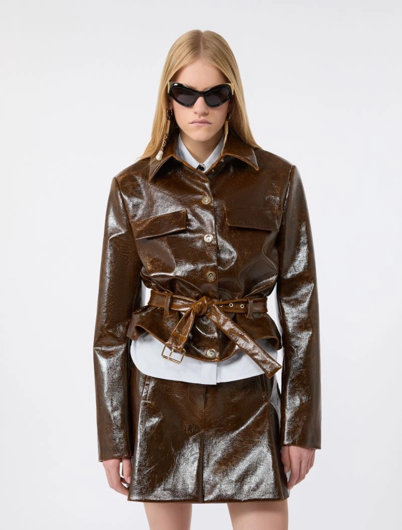 Short, coated cotton jacket with worn effect - BROWN - Sportmax - 4