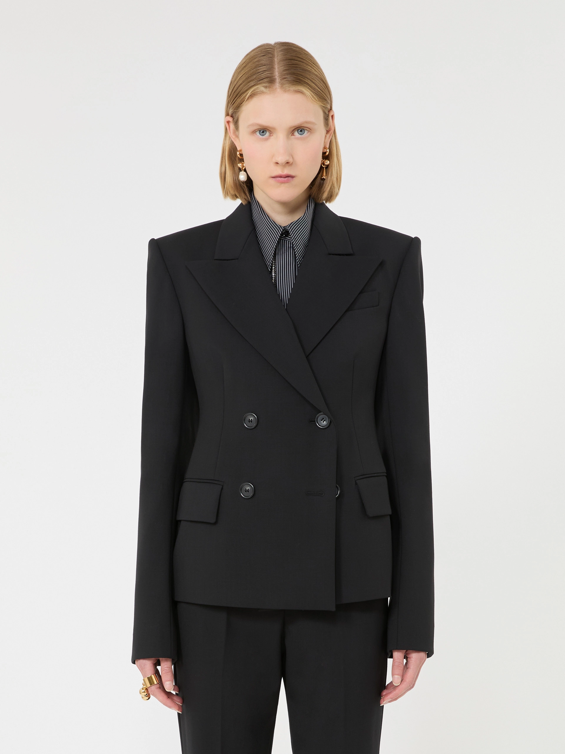 Double-breasted stretch wool blazer - BLACK - Sportmax - 2