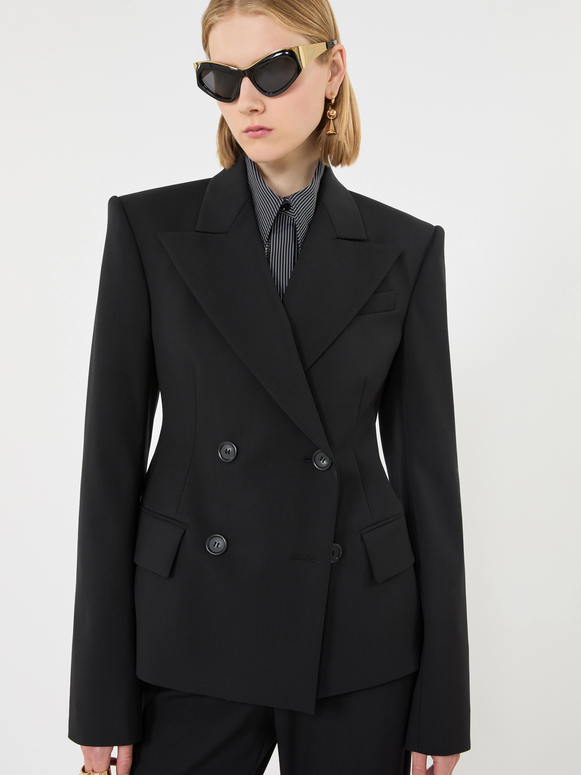 Double-breasted stretch wool blazer - BLACK - Sportmax - 4