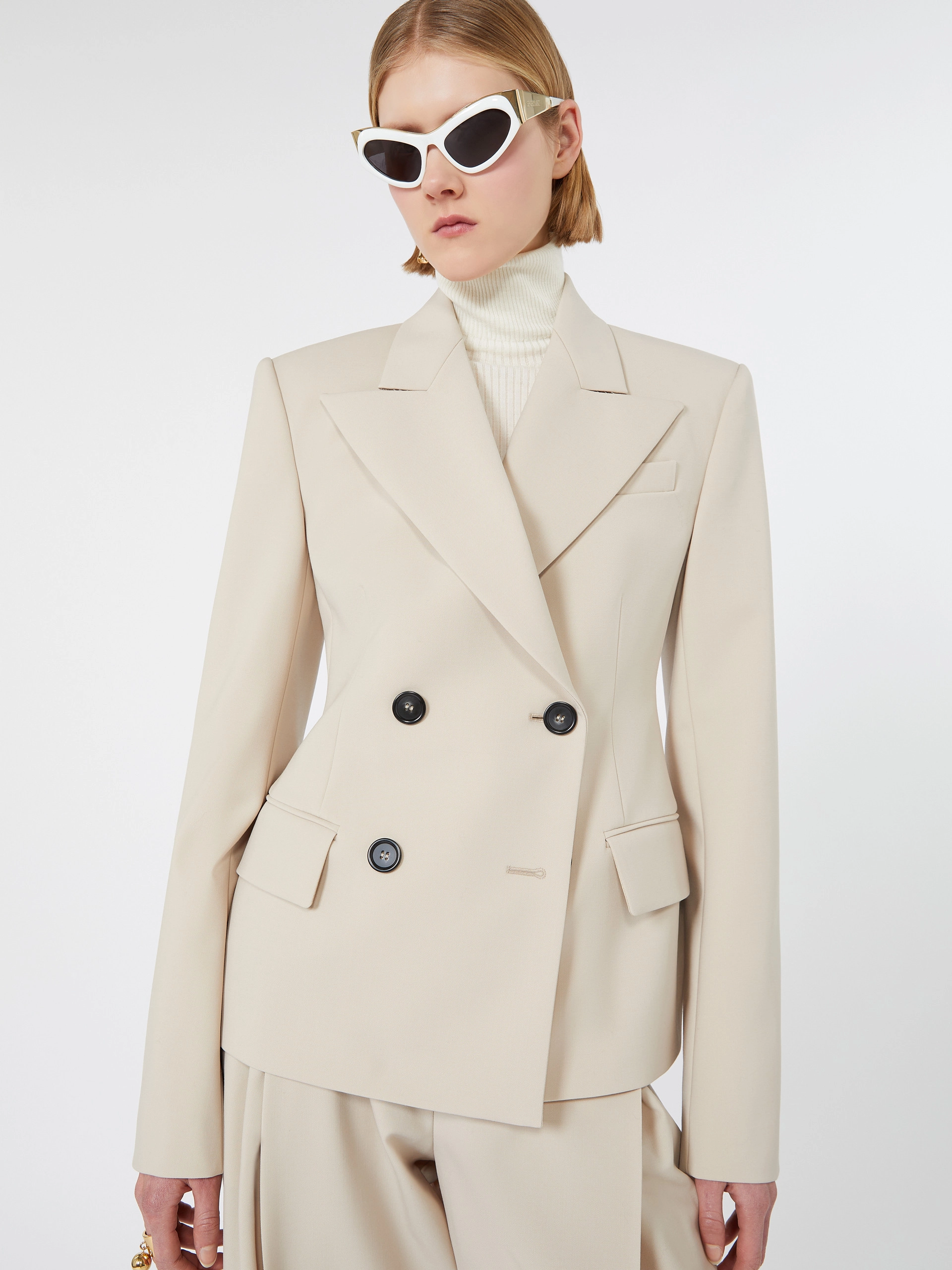 Double-breasted stretch wool blazer - BEIGE - Sportmax - 4