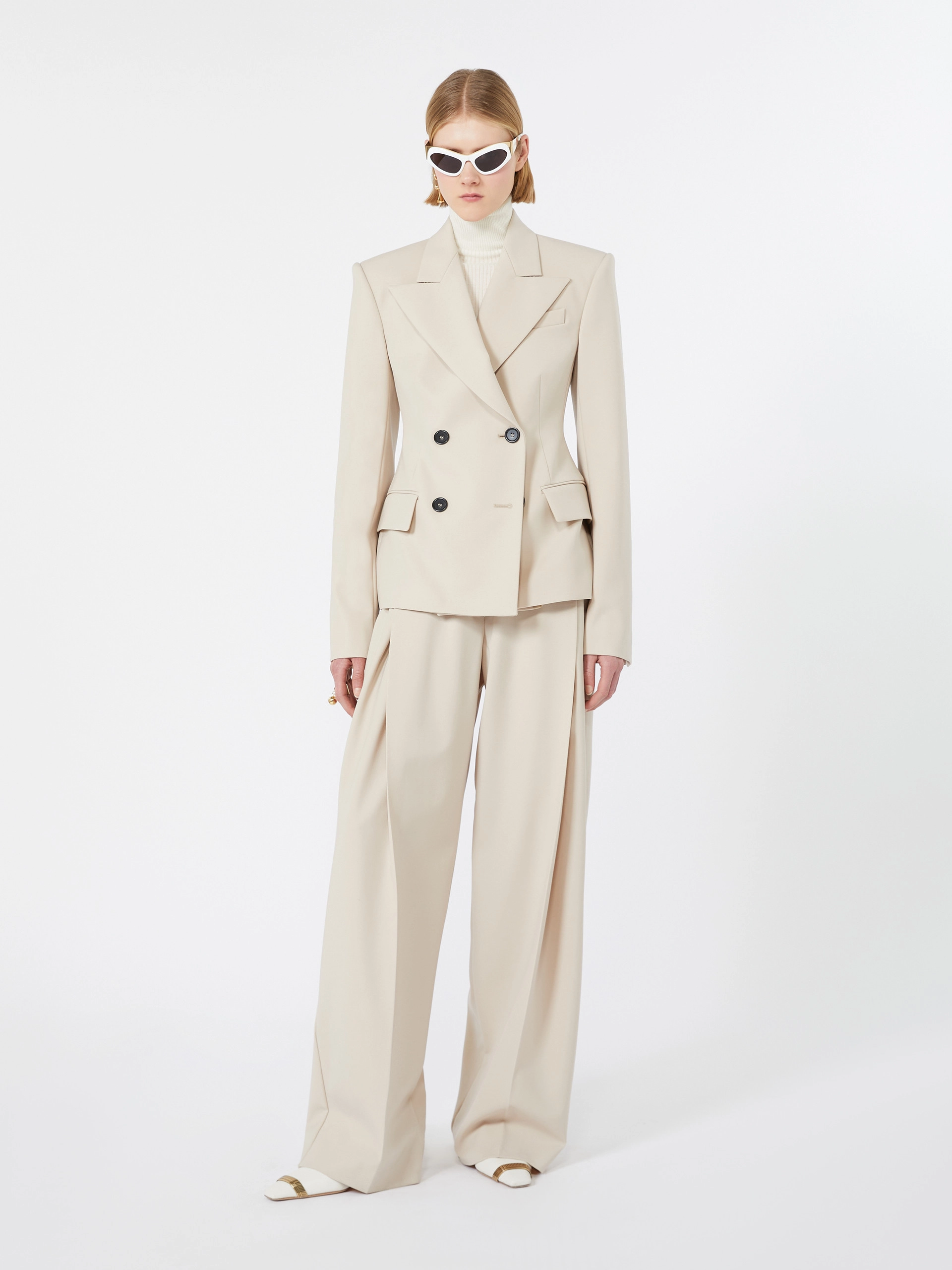Double-breasted stretch wool blazer - BEIGE - Sportmax