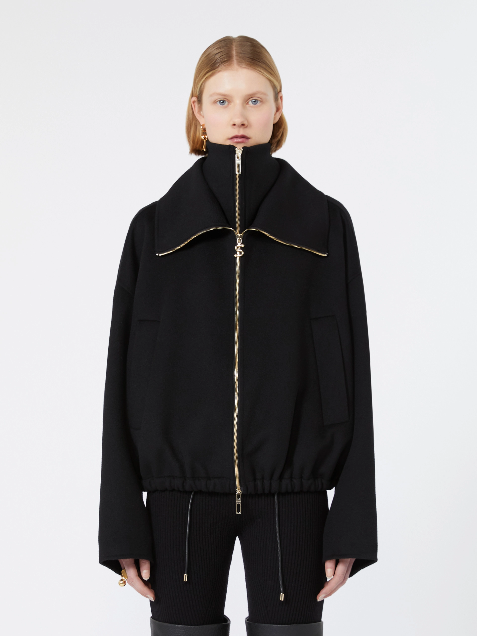 Pure wool bomber jacket with removable bib - BLACK - Sportmax - 2