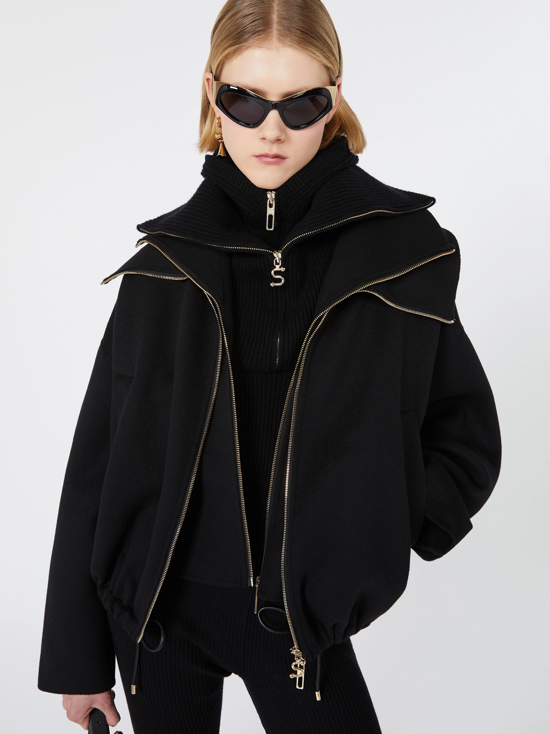 Pure wool bomber jacket with removable bib - BLACK - Sportmax - 4