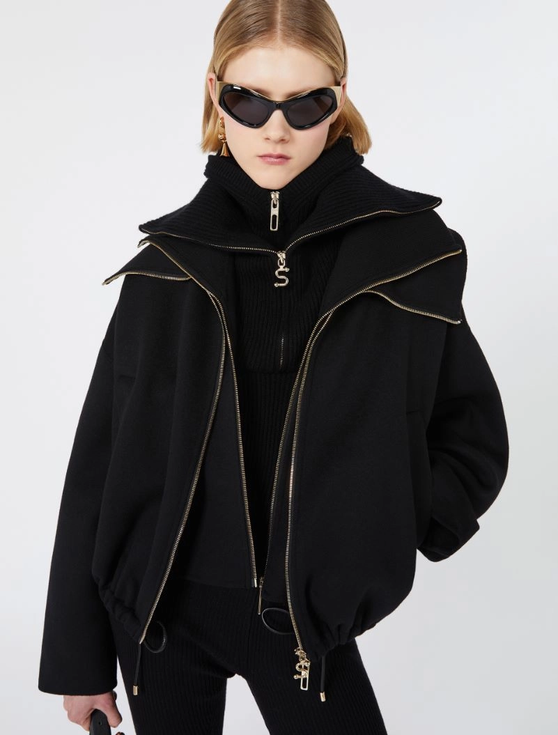 Pure wool bomber jacket with removable bib - BLACK - Sportmax - 4