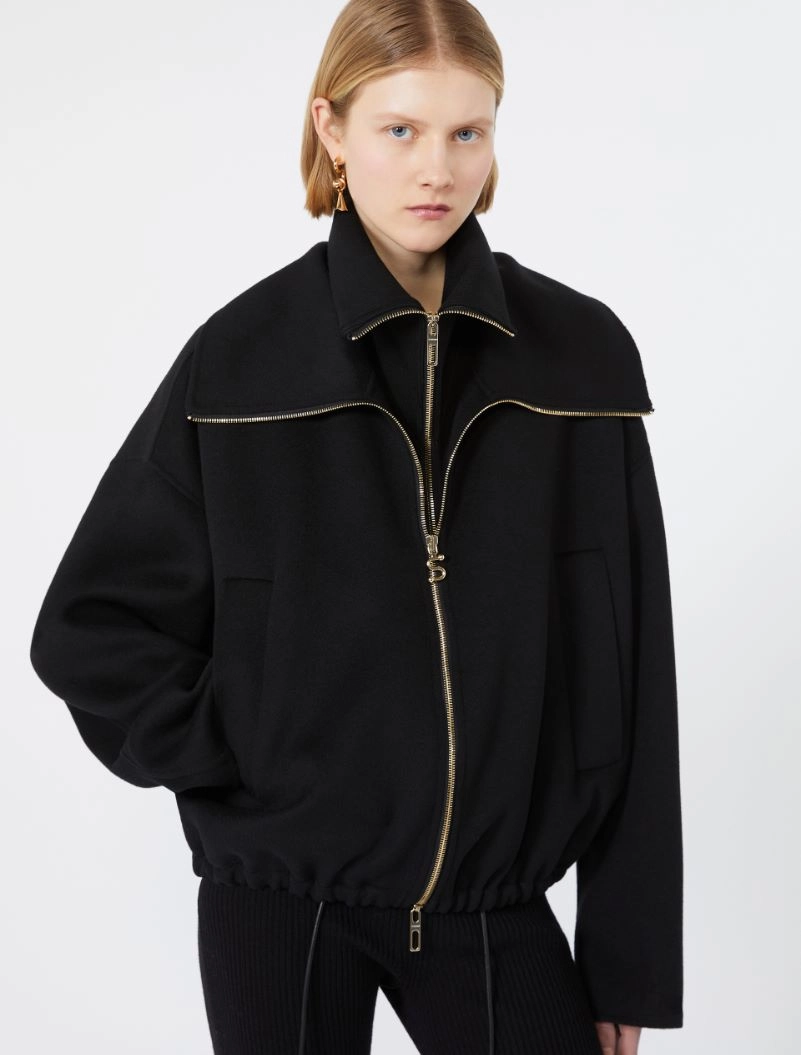 Pure wool bomber jacket with removable bib - BLACK - Sportmax - 5
