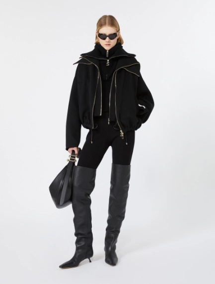 Pure wool bomber jacket with removable bib - BLACK - Sportmax - 1