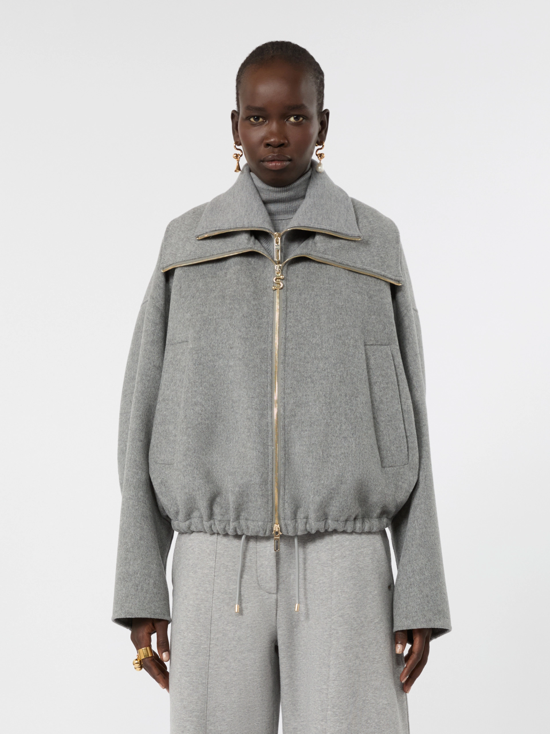 Pure wool bomber jacket with removable bib - MEDIUM GREY - Sportmax - 2