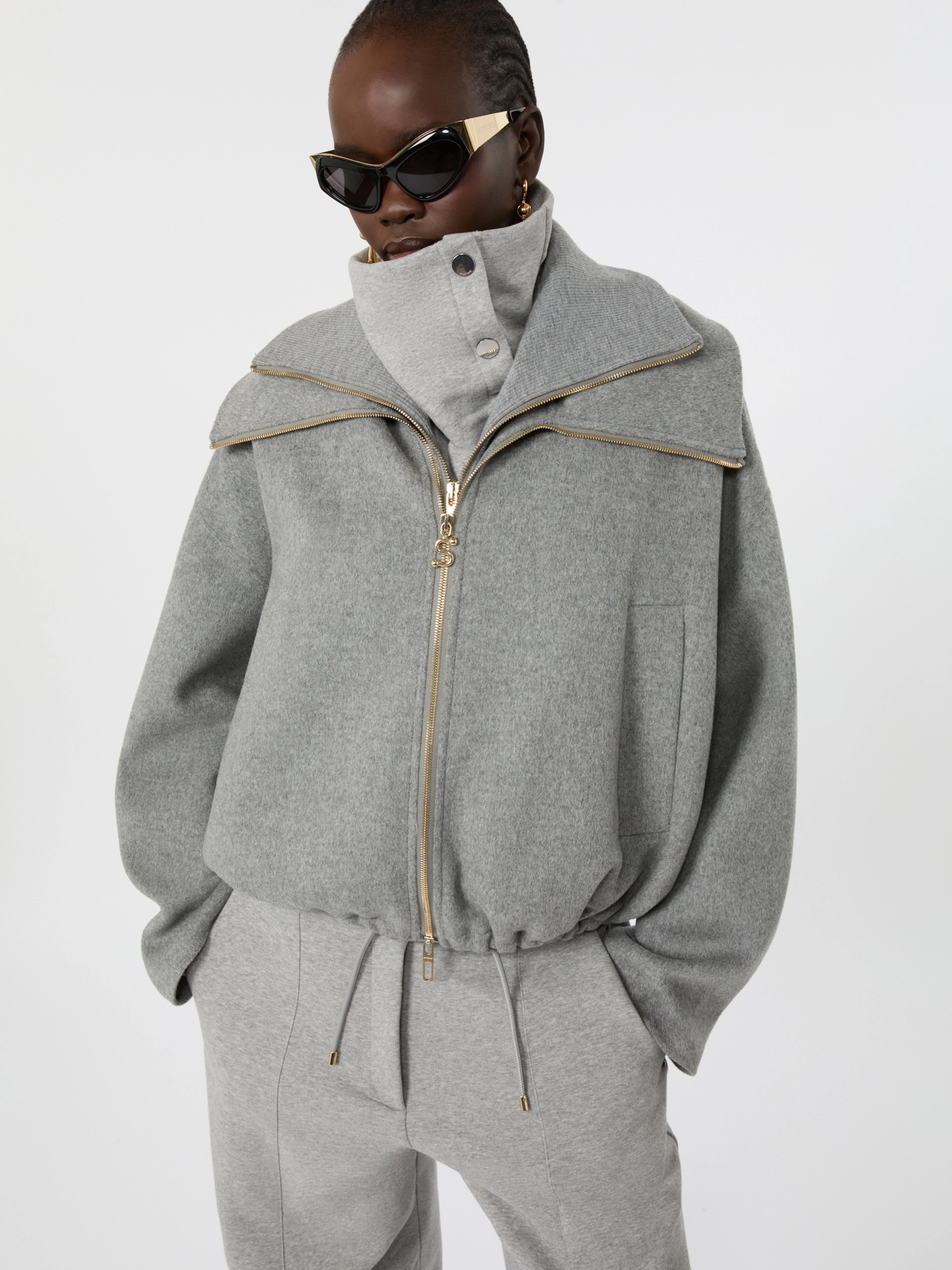 Pure wool bomber jacket with removable bib - MEDIUM GREY - Sportmax - 4