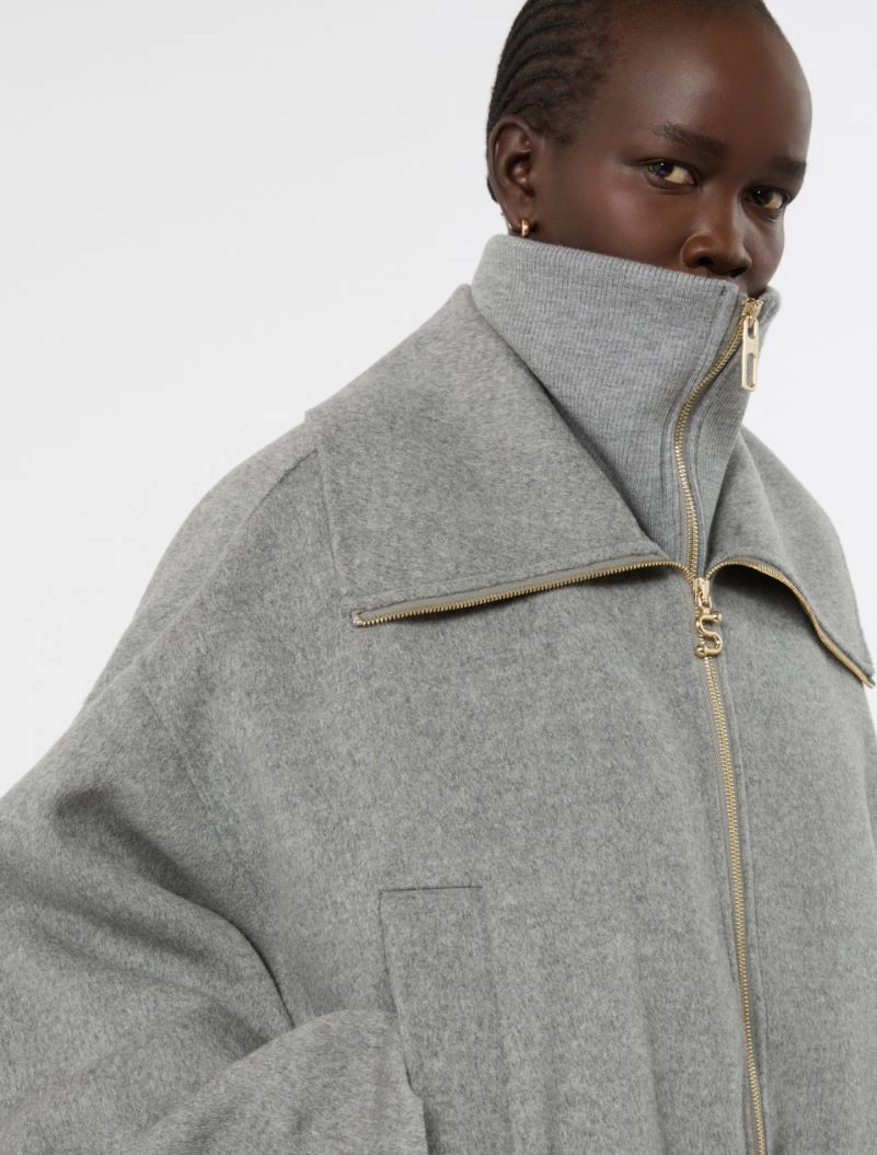 Pure wool bomber jacket with removable bib - MEDIUM GREY - Sportmax - 5