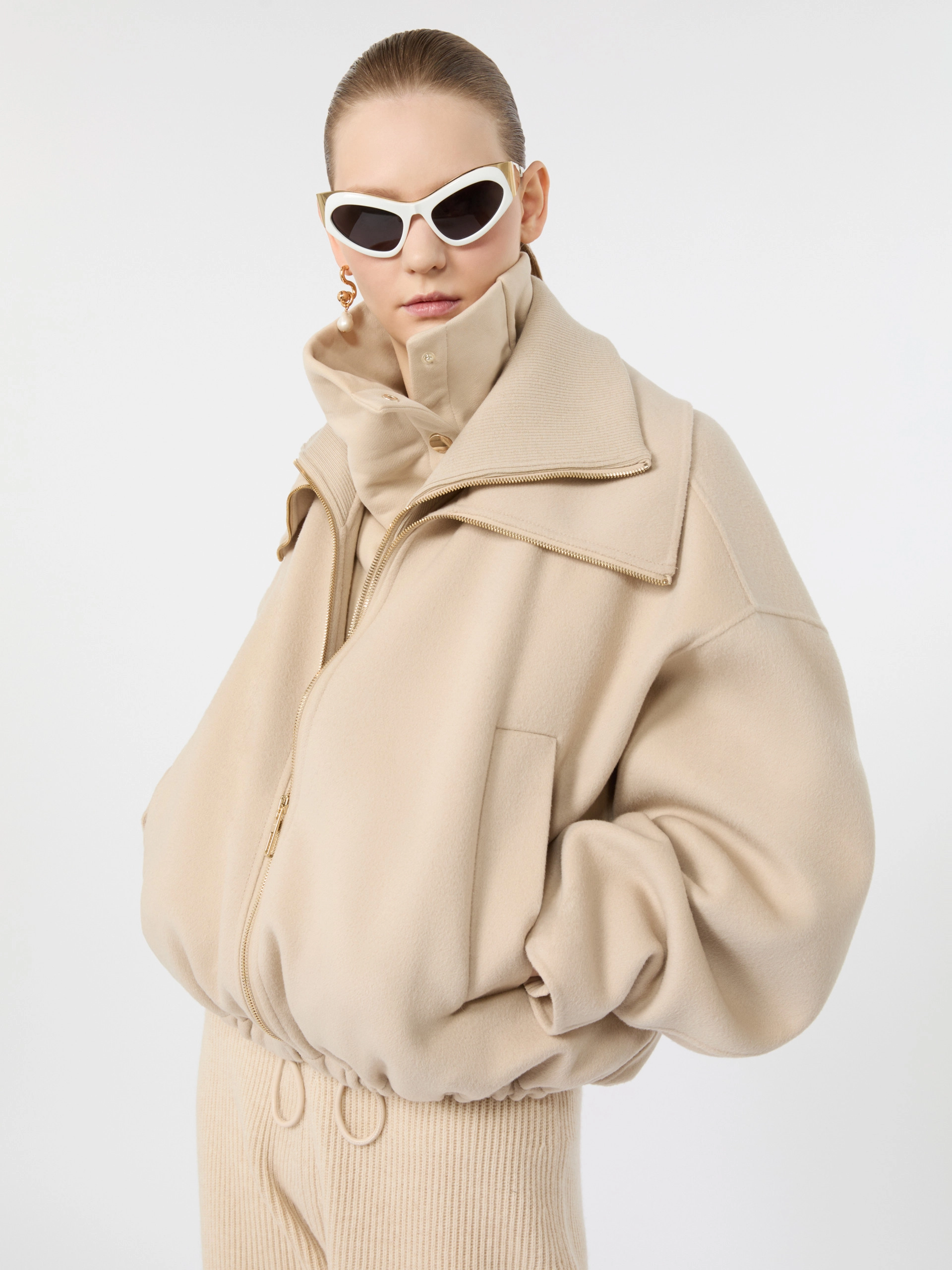 Pure wool bomber jacket with removable bib - BEIGE - Sportmax - 4