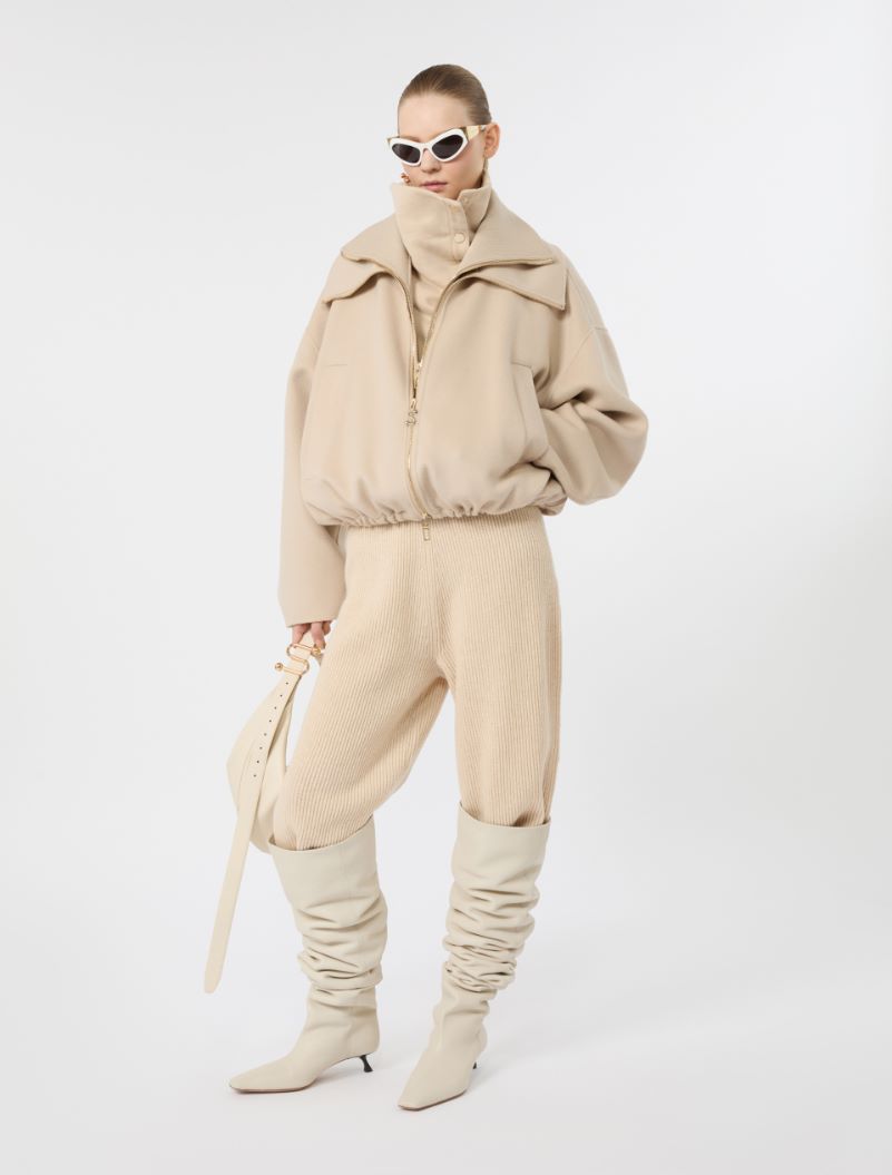 Pure wool bomber jacket with removable bib, beige | Sportmax