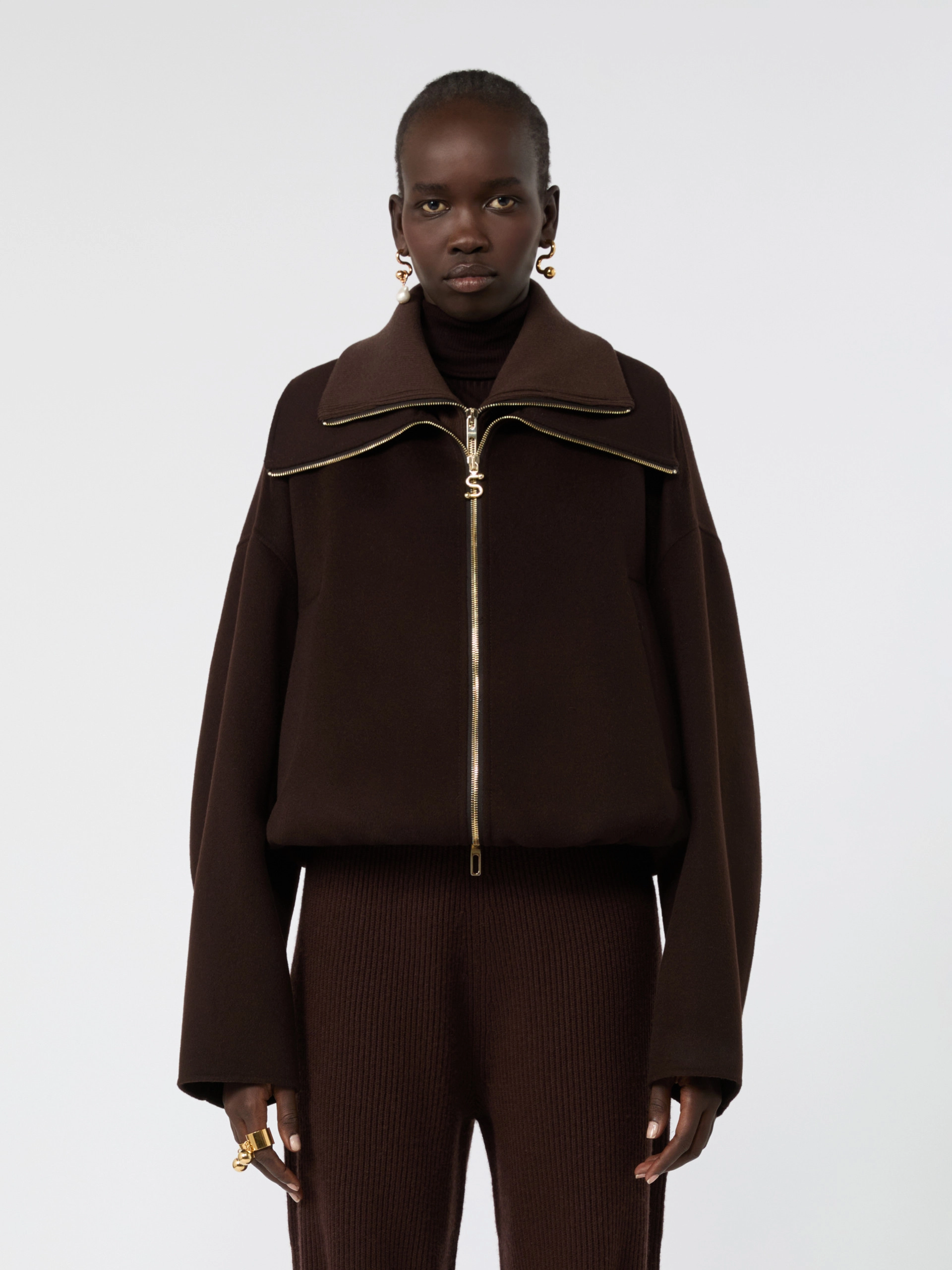 Pure wool bomber jacket with removable bib - CHOCOLATE - Sportmax - 2