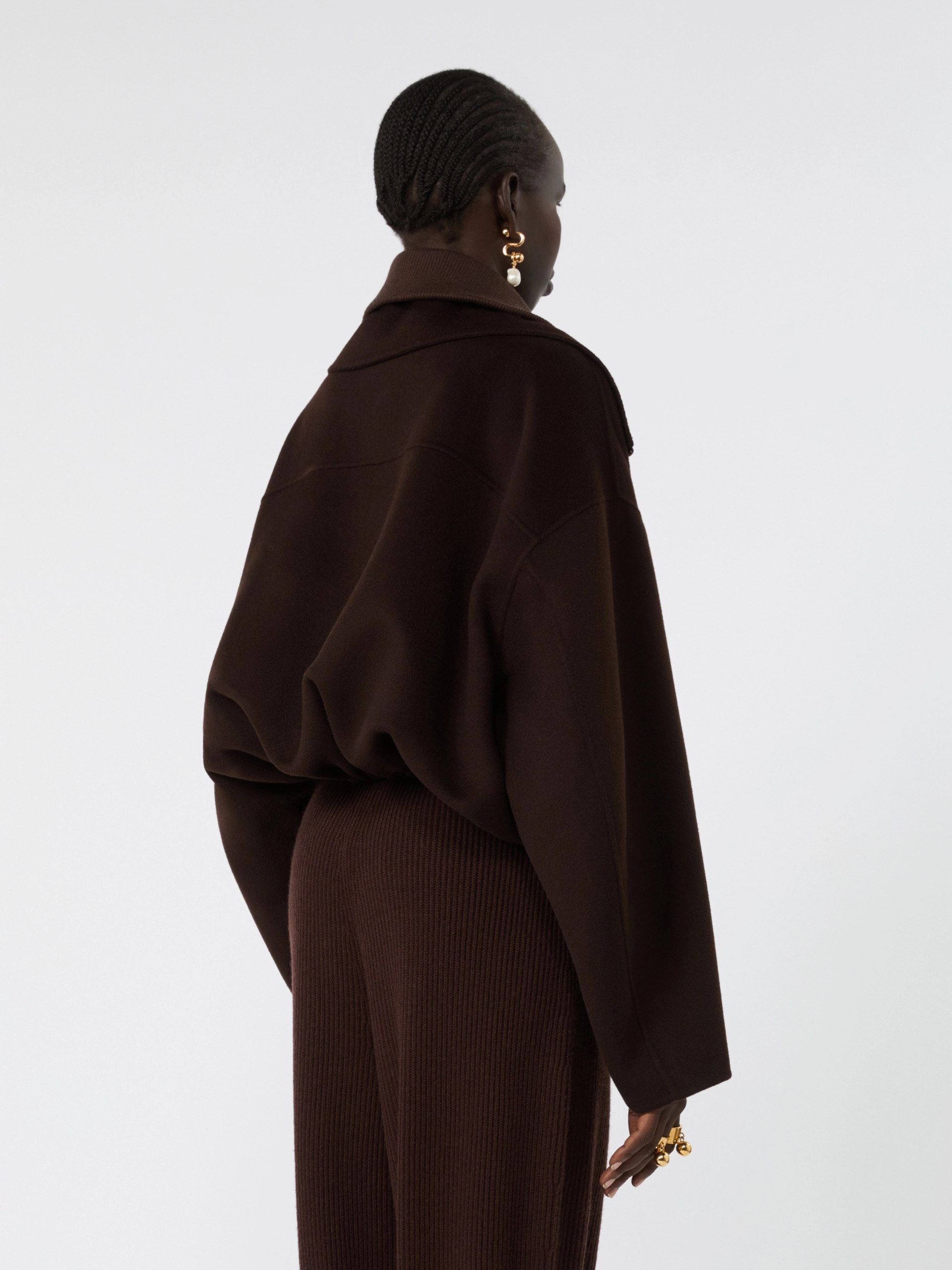 Pure wool bomber jacket with removable bib - CHOCOLATE - Sportmax - 3