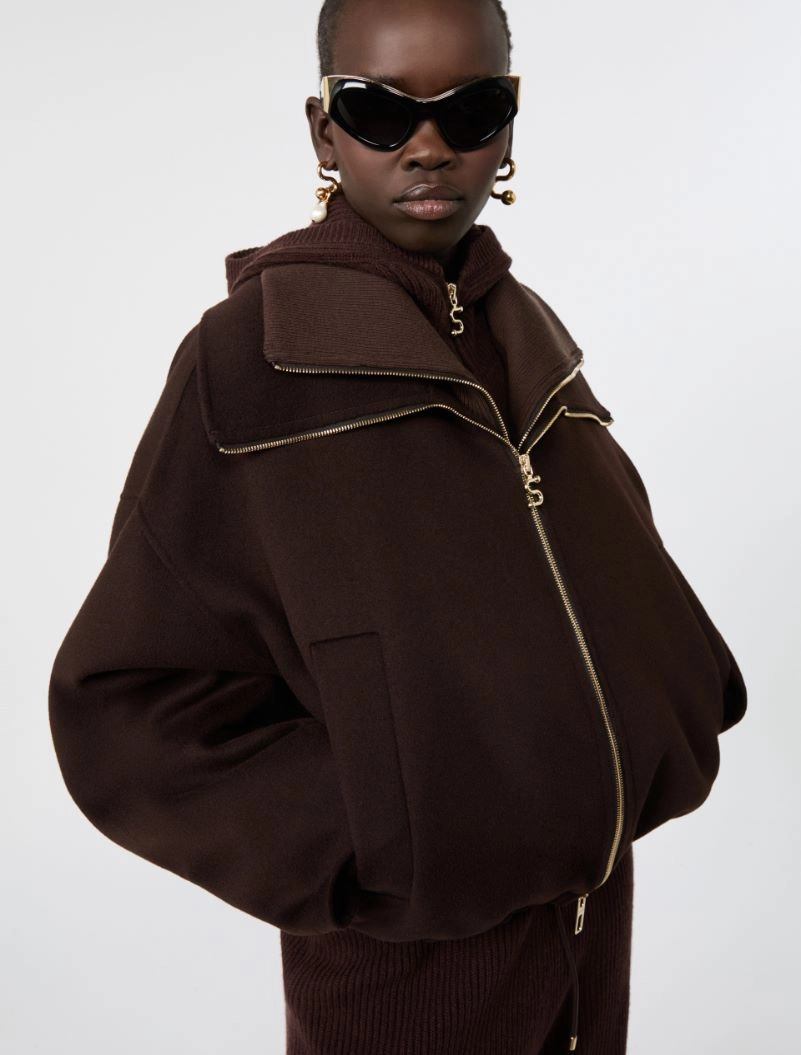 Pure wool bomber jacket with removable bib - CHOCOLATE - Sportmax - 4