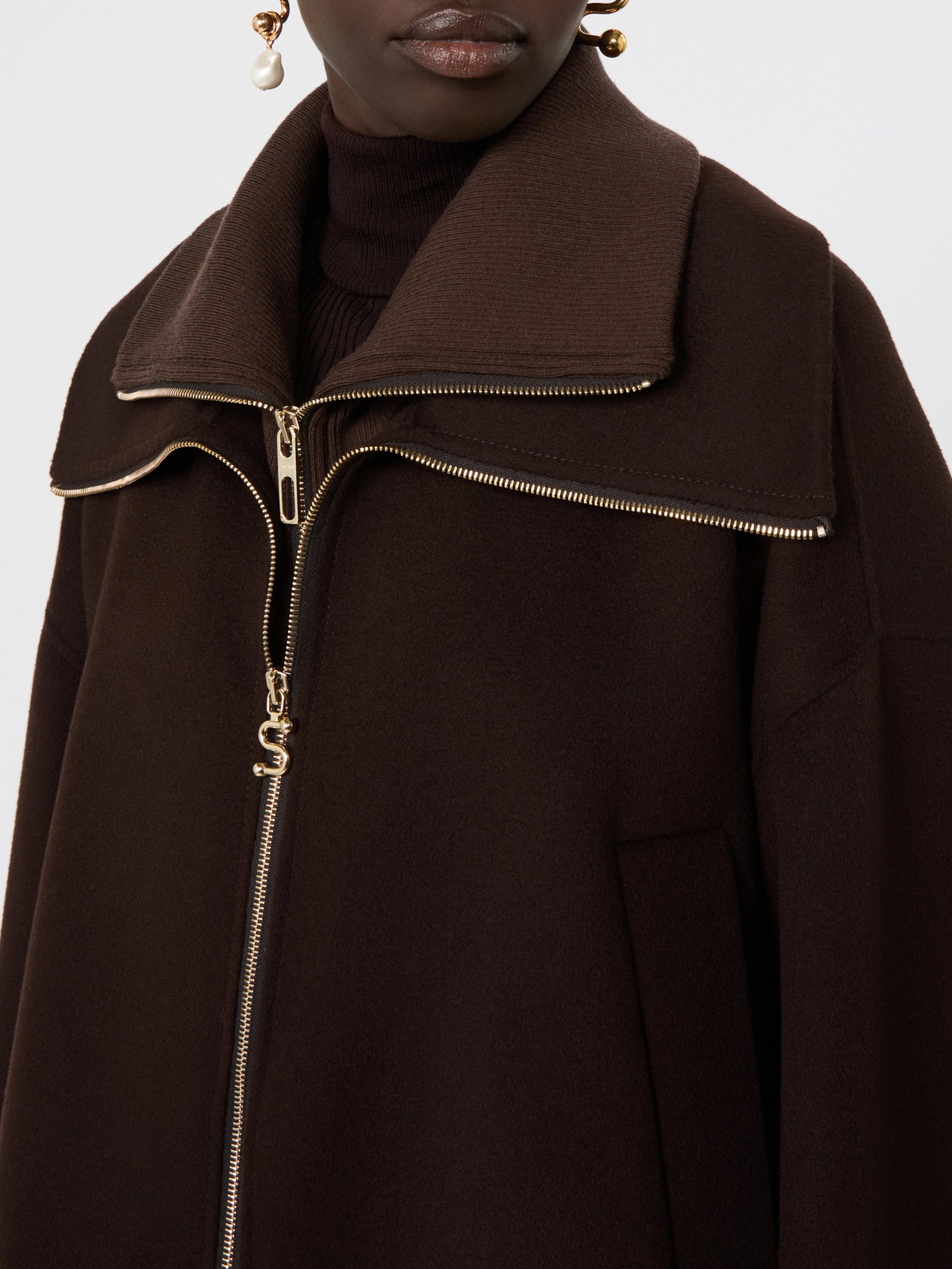 Pure wool bomber jacket with removable bib - CHOCOLATE - Sportmax - 5