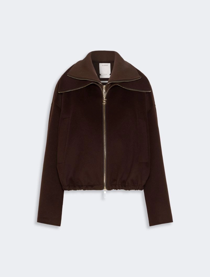 Pure wool bomber jacket with removable bib - CHOCOLATE - Sportmax - 6