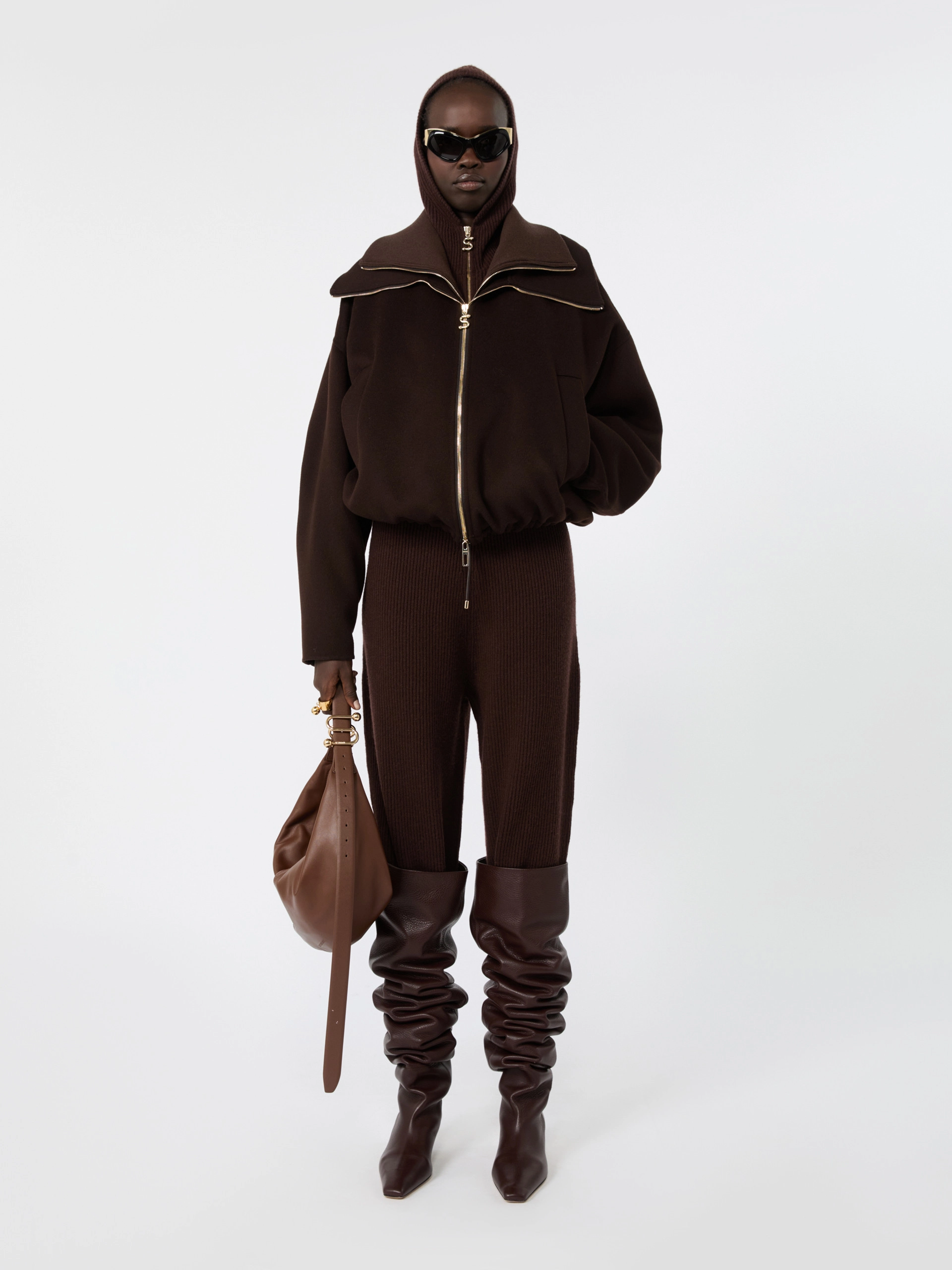 Pure wool bomber jacket with removable bib - CHOCOLATE - Sportmax