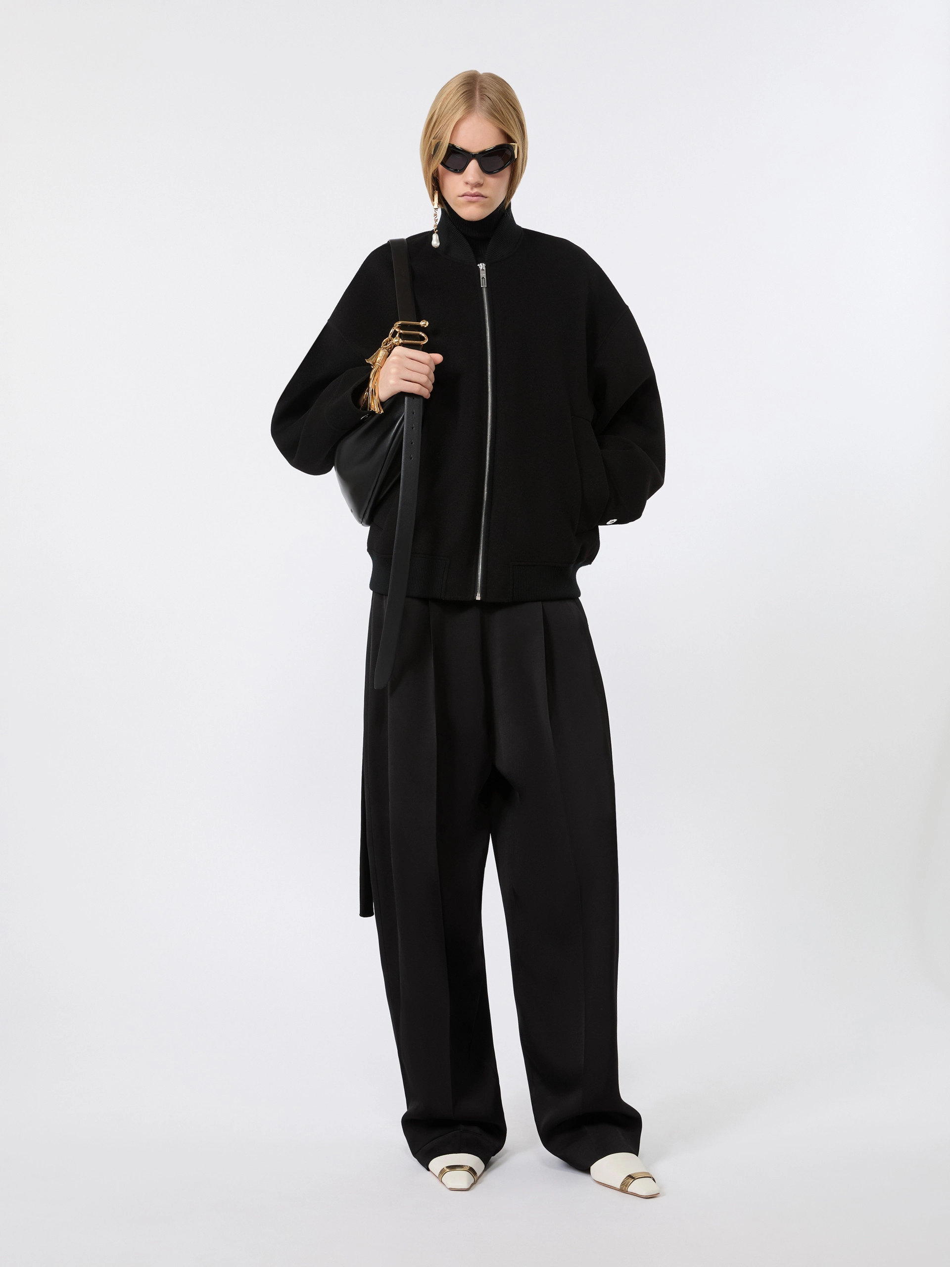 Double-faced pure wool bomber jacket - BLACK - Sportmax