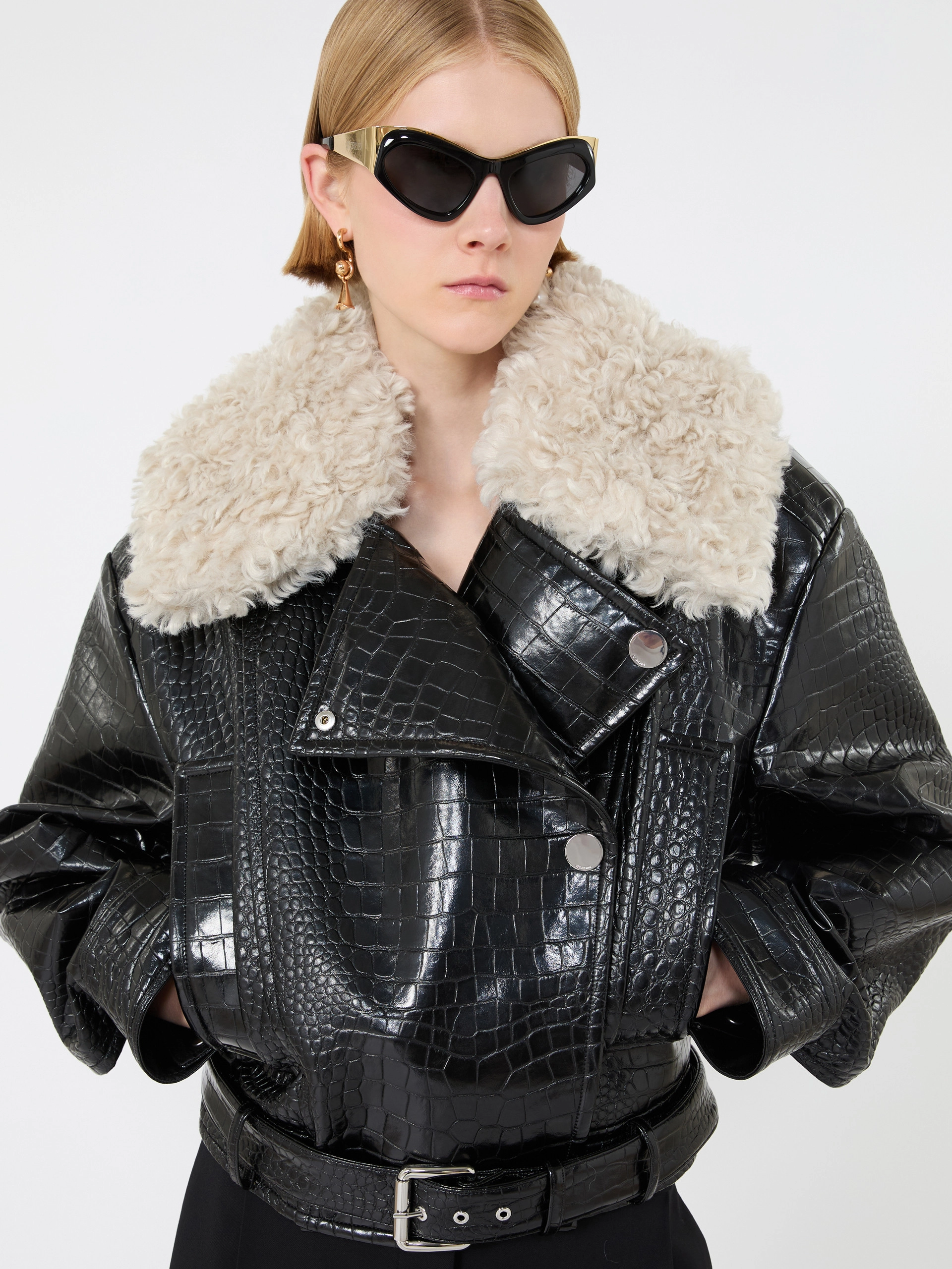 Patent leather biker jacket - BLACK - Sportmax - 4