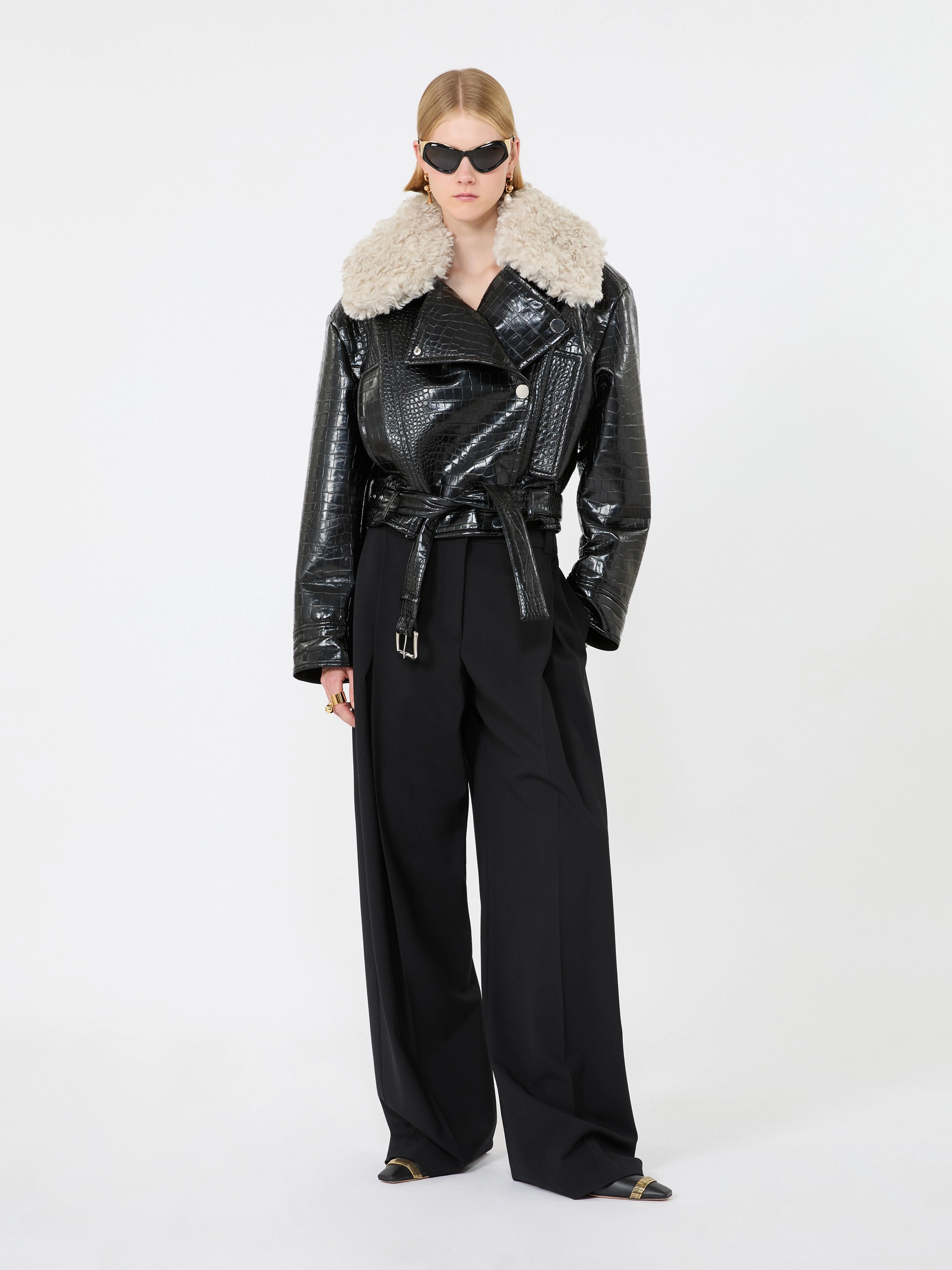 Patent leather biker jacket - BLACK - Sportmax