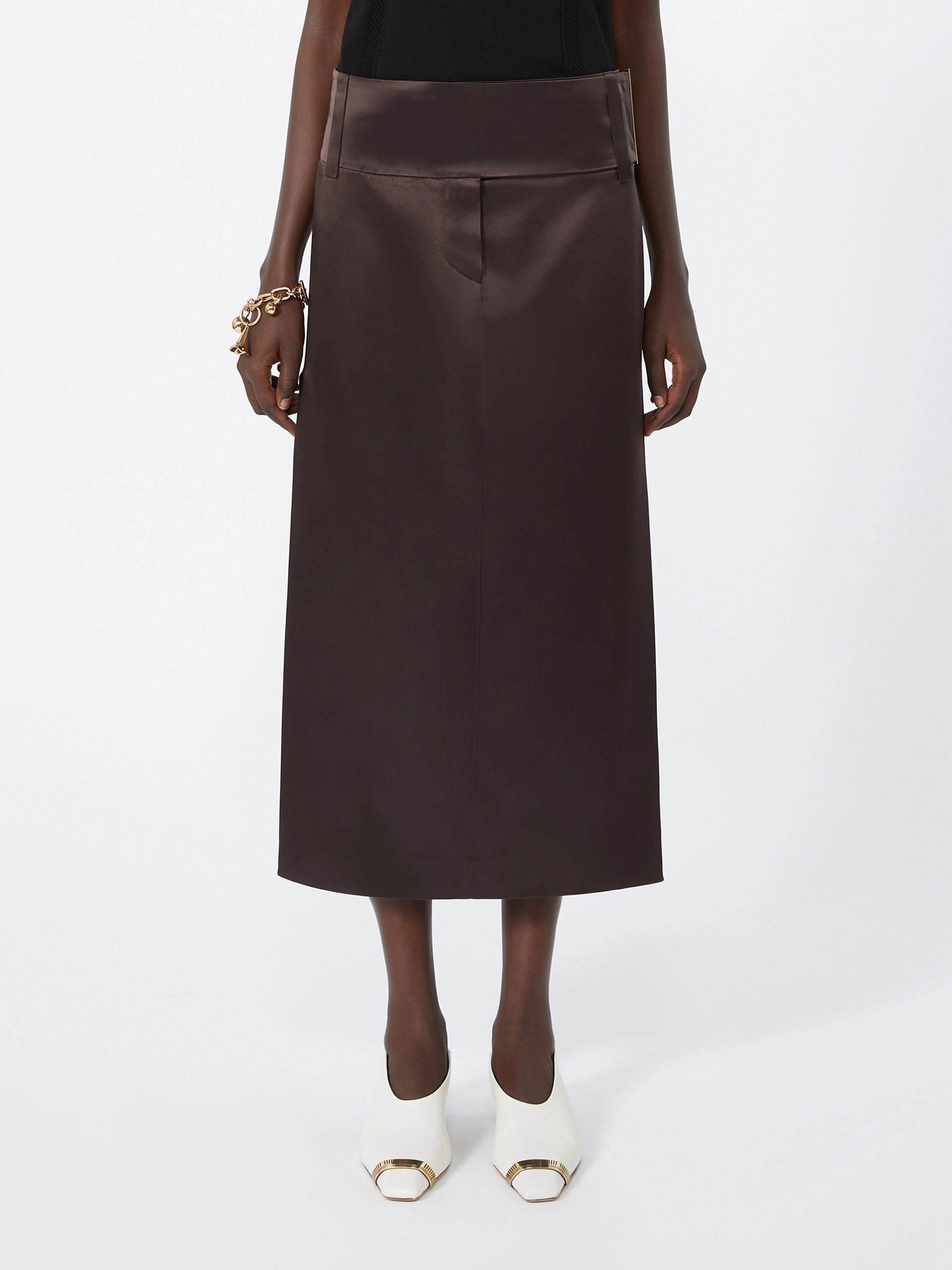 Straight-fit long satin skirt - CHOCOLATE - Sportmax - 2