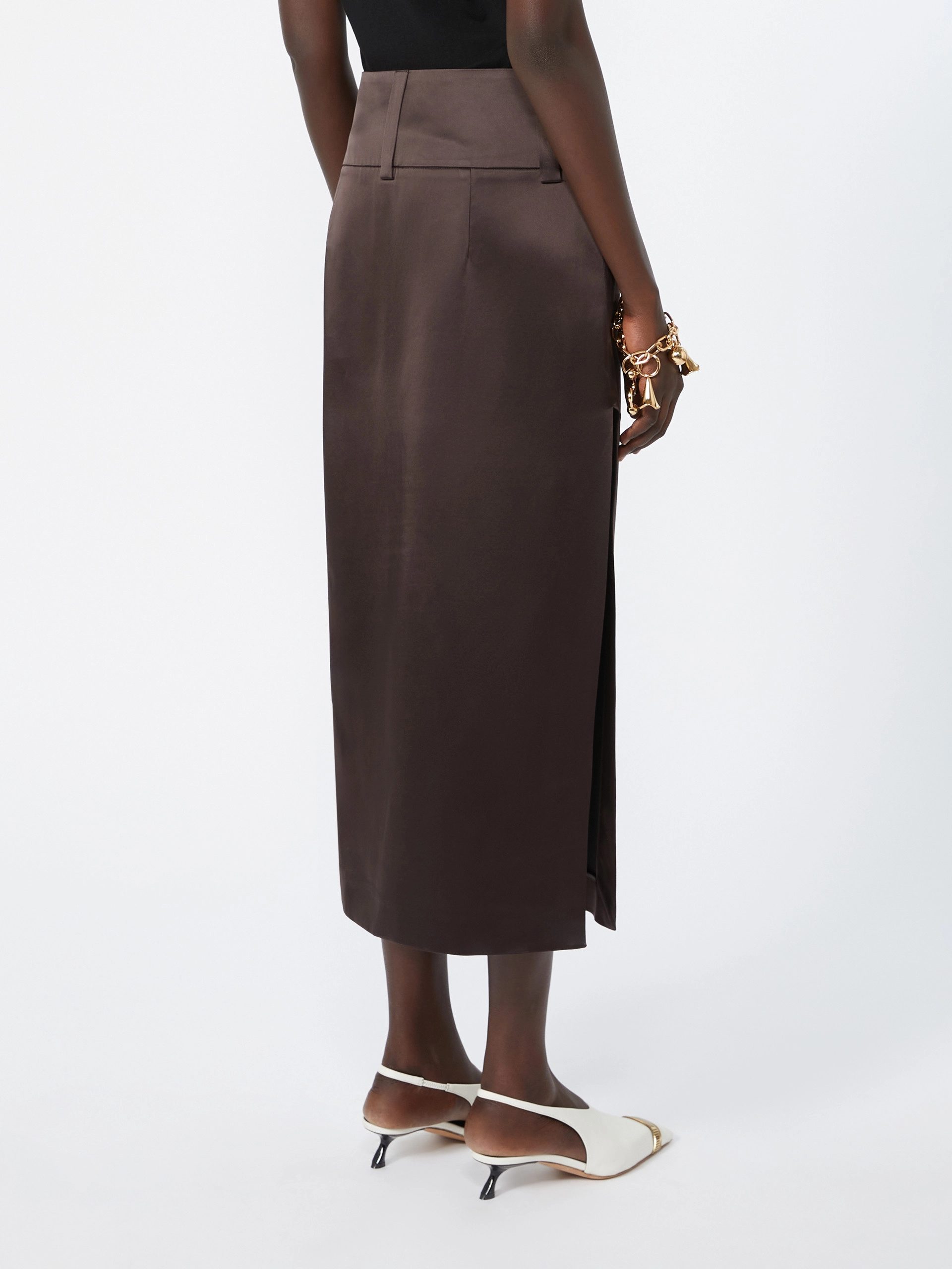 Straight-fit long satin skirt - CHOCOLATE - Sportmax - 3