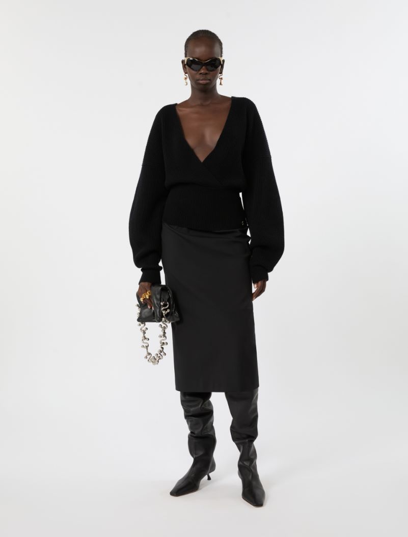 Slim stretch wool skirt, black | Sportmax