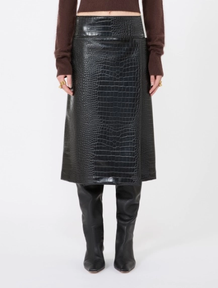 Calf-length skirt in crocodile-print patent leather - BLACK - Sportmax - 2