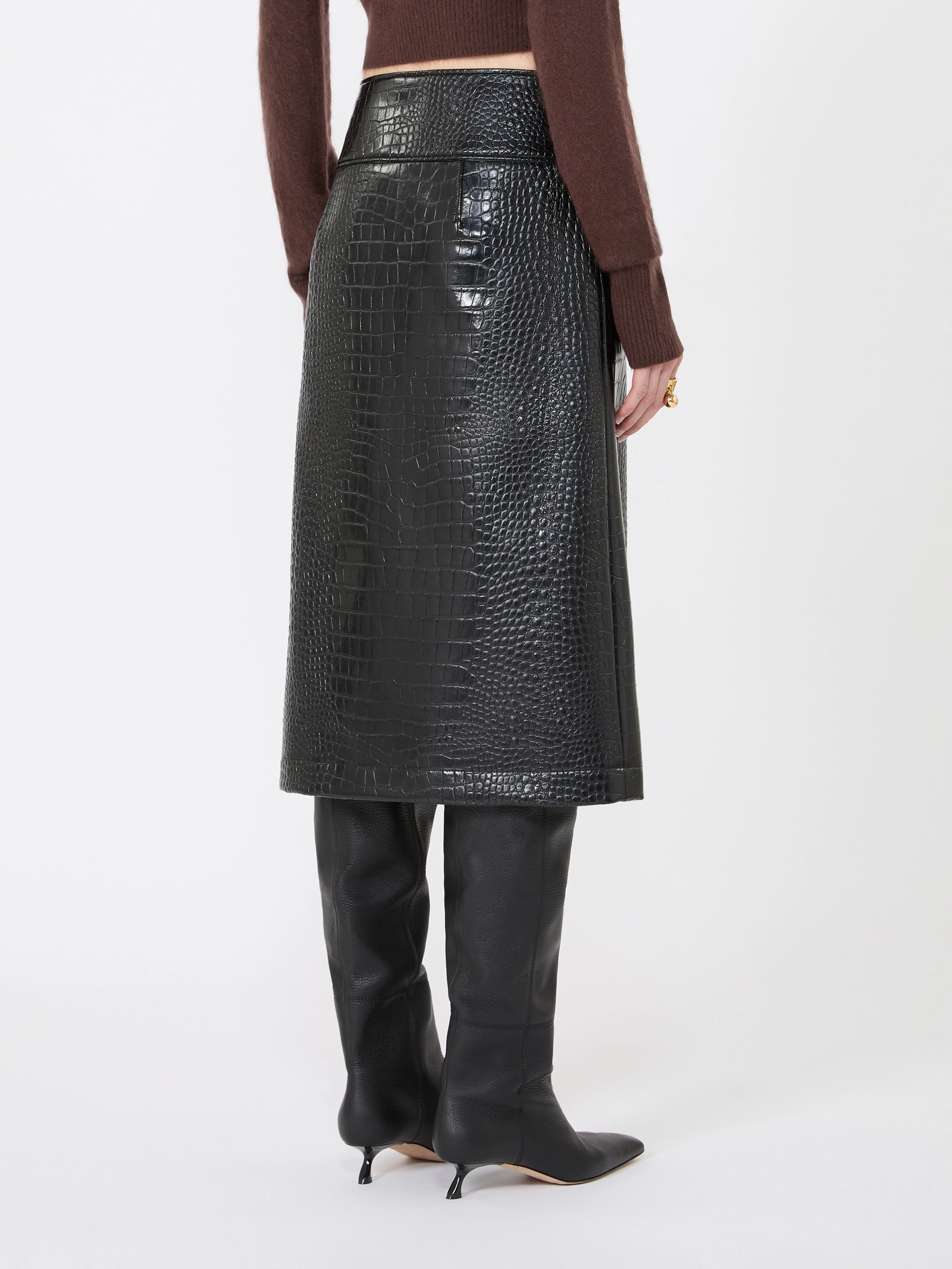Calf-length skirt in crocodile-print patent leather - BLACK - Sportmax - 3