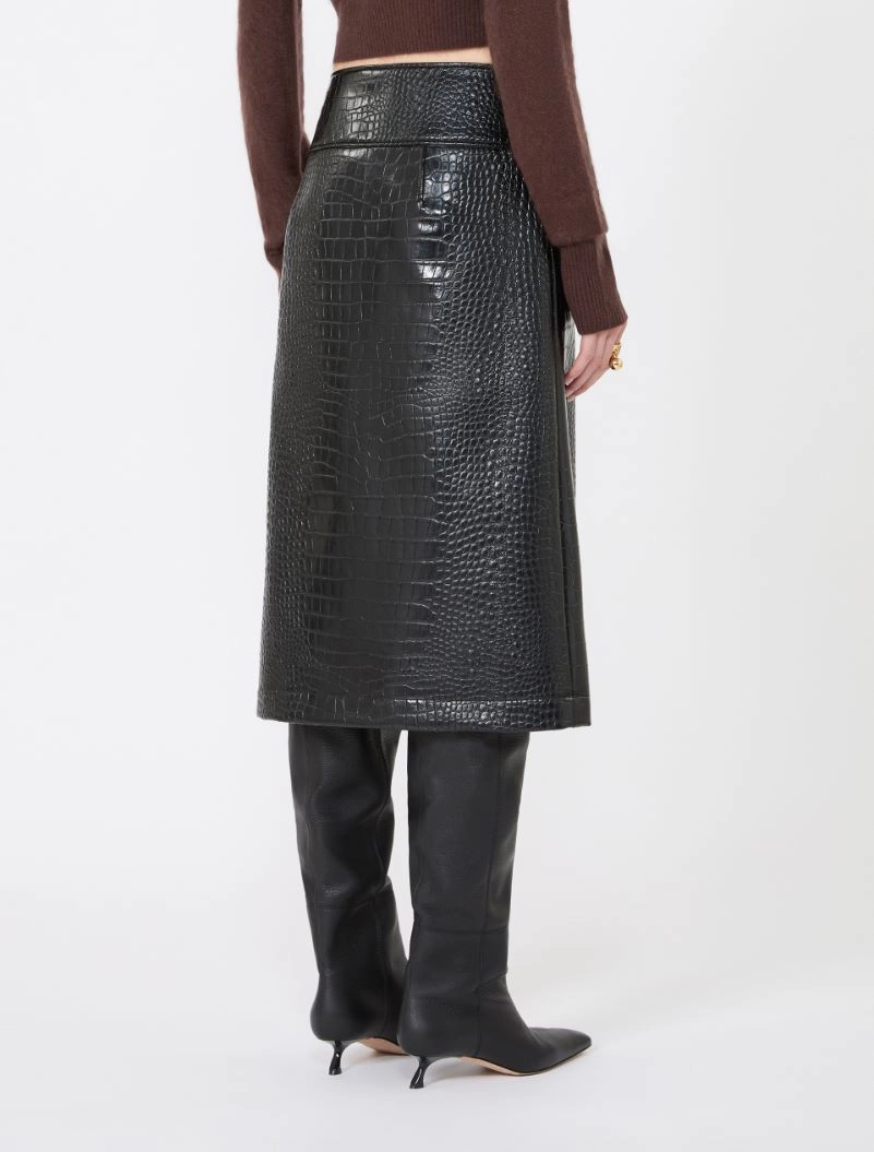 Calf-length skirt in crocodile-print patent leather - BLACK - Sportmax - 3