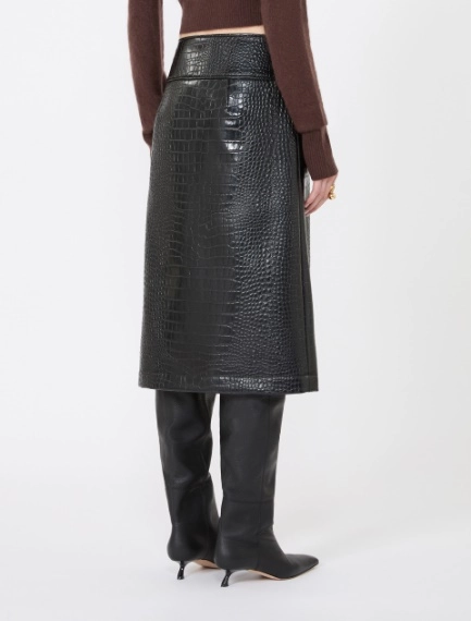 Calf-length skirt in crocodile-print patent leather - BLACK - Sportmax - 3