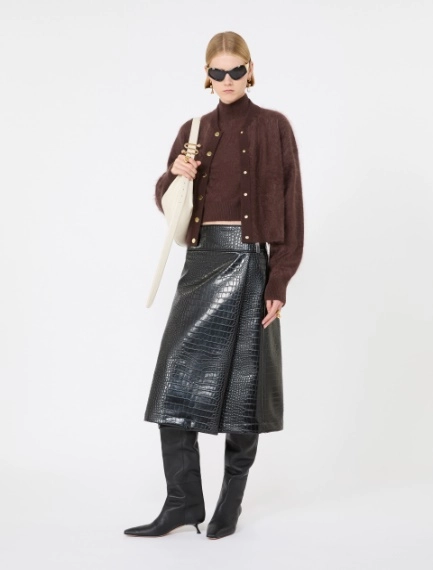 Calf-length skirt in crocodile-print patent leather - BLACK - Sportmax - 1