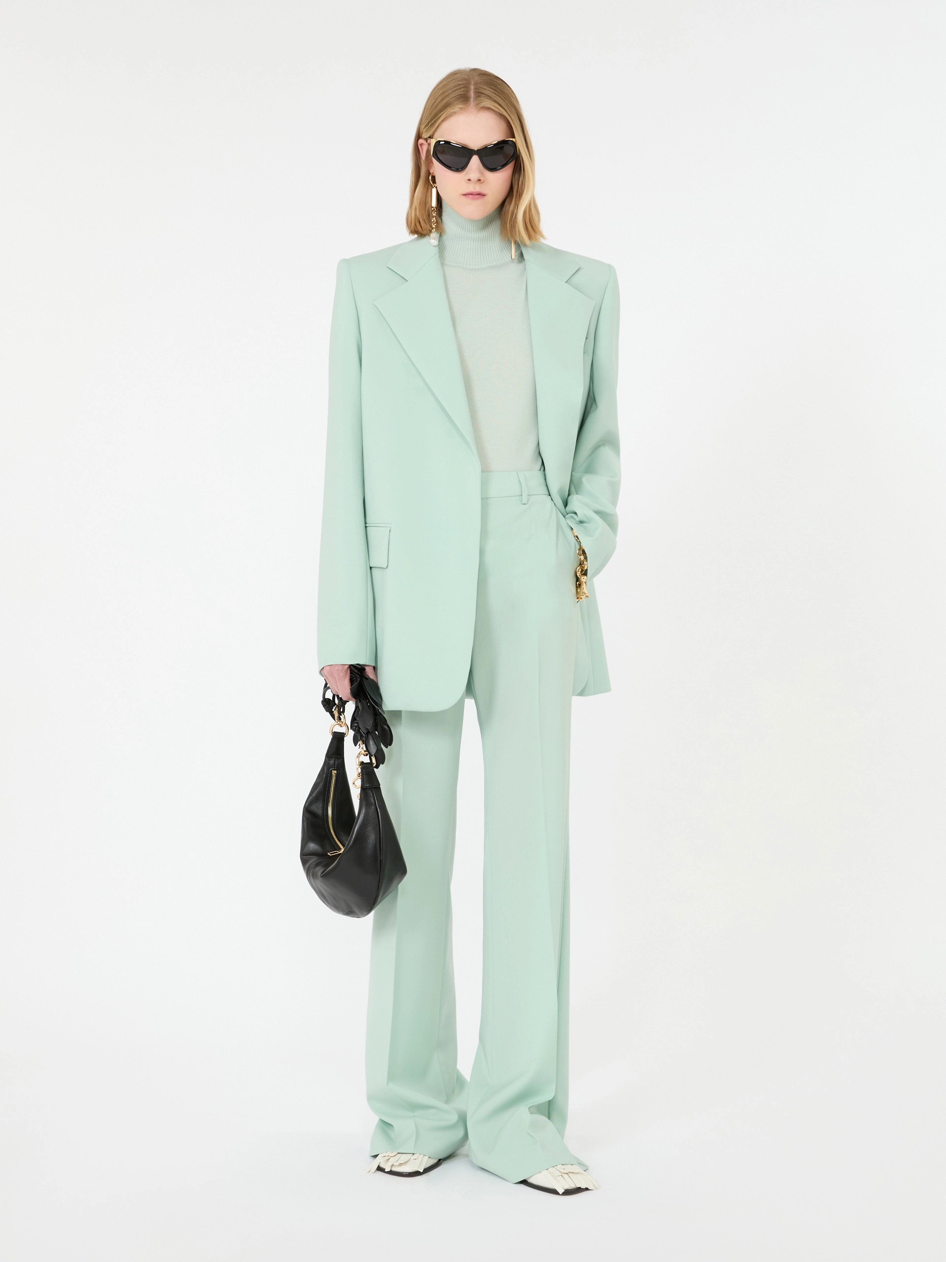 Natural stretch pure wool flared trousers - PASTEL GREEN - Sportmax