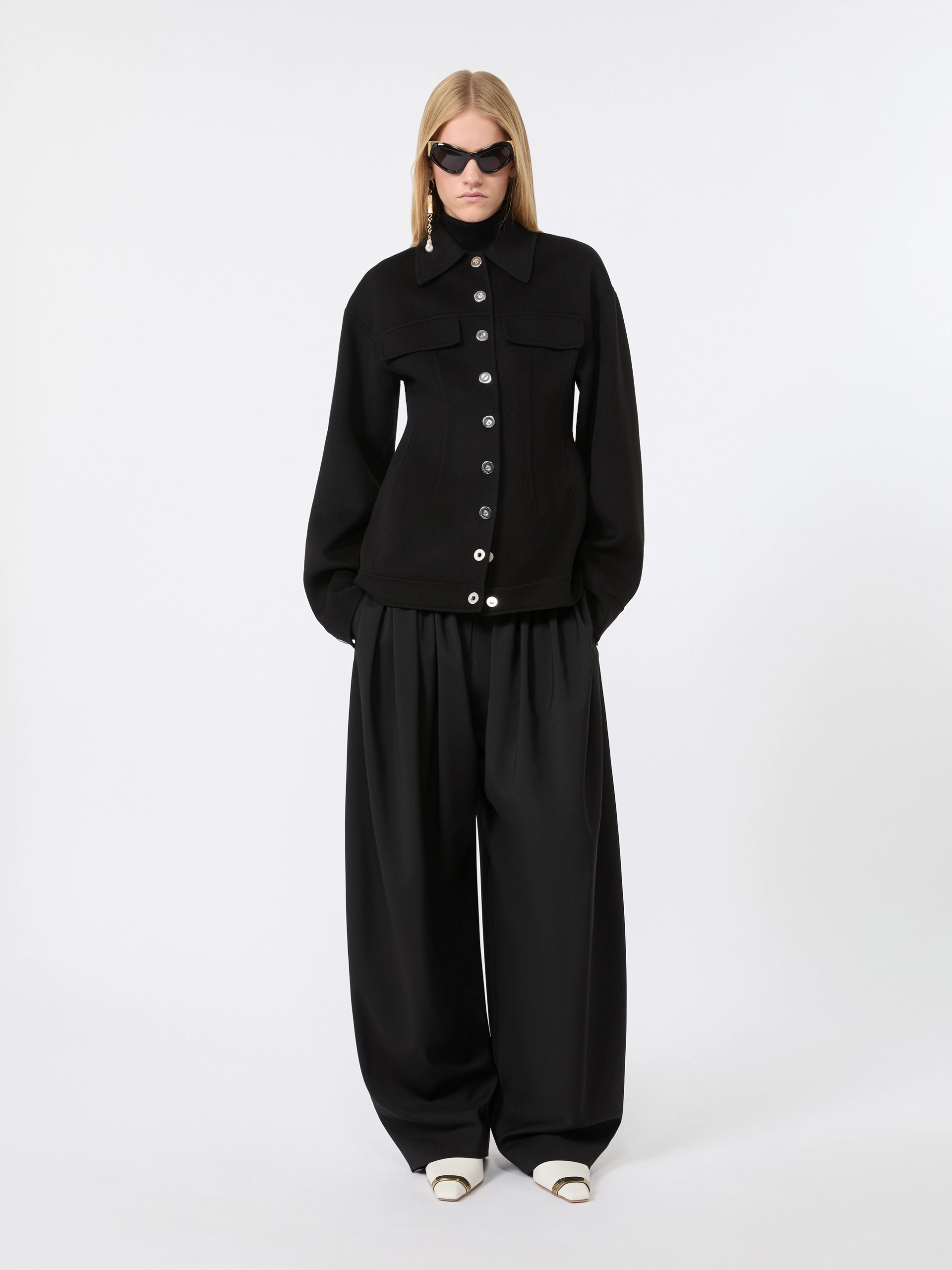 Natural stretch pure wool baggy trousers - BLACK - Sportmax