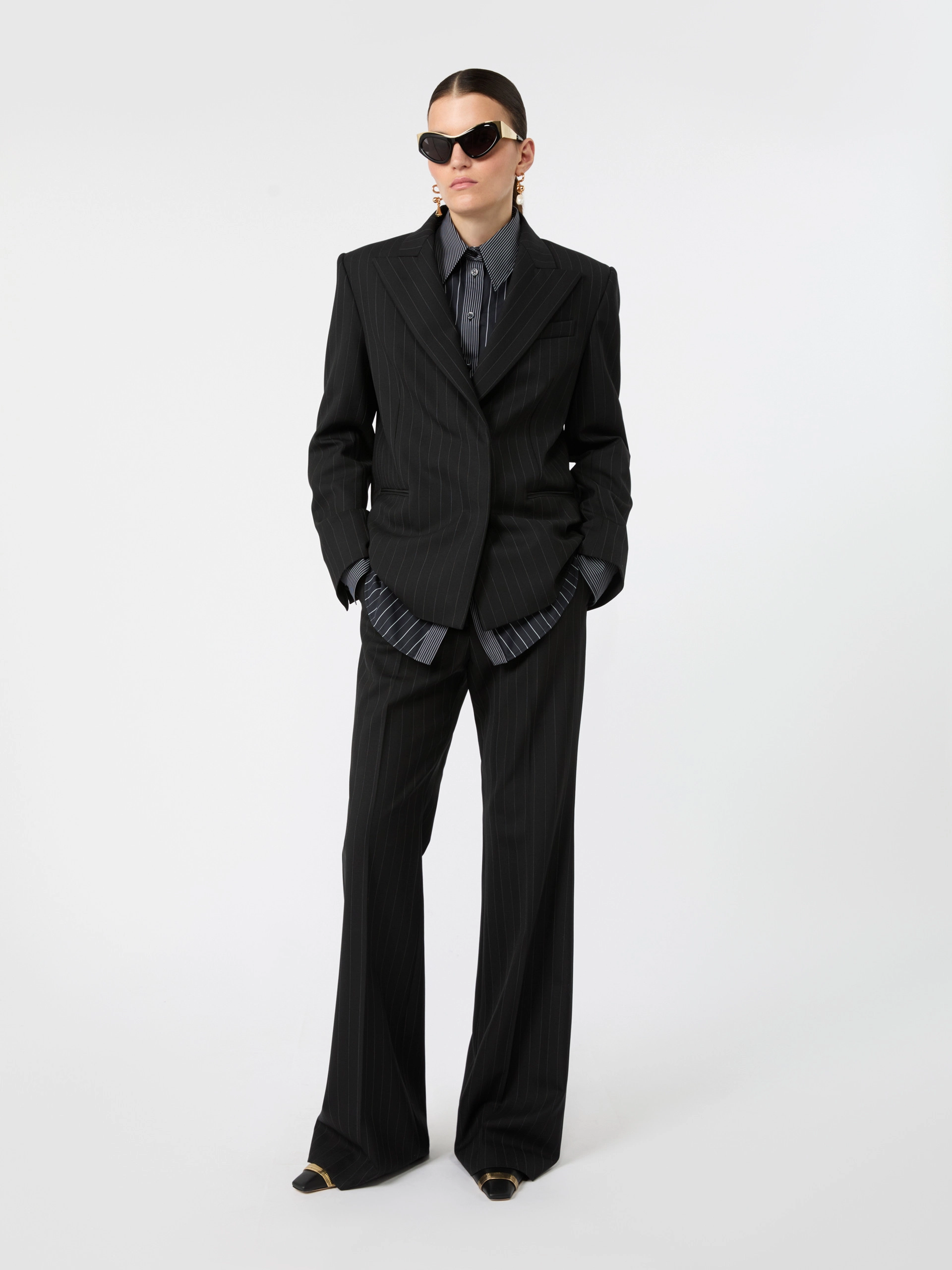 Flared herringbone wool trousers - BLACK - Sportmax