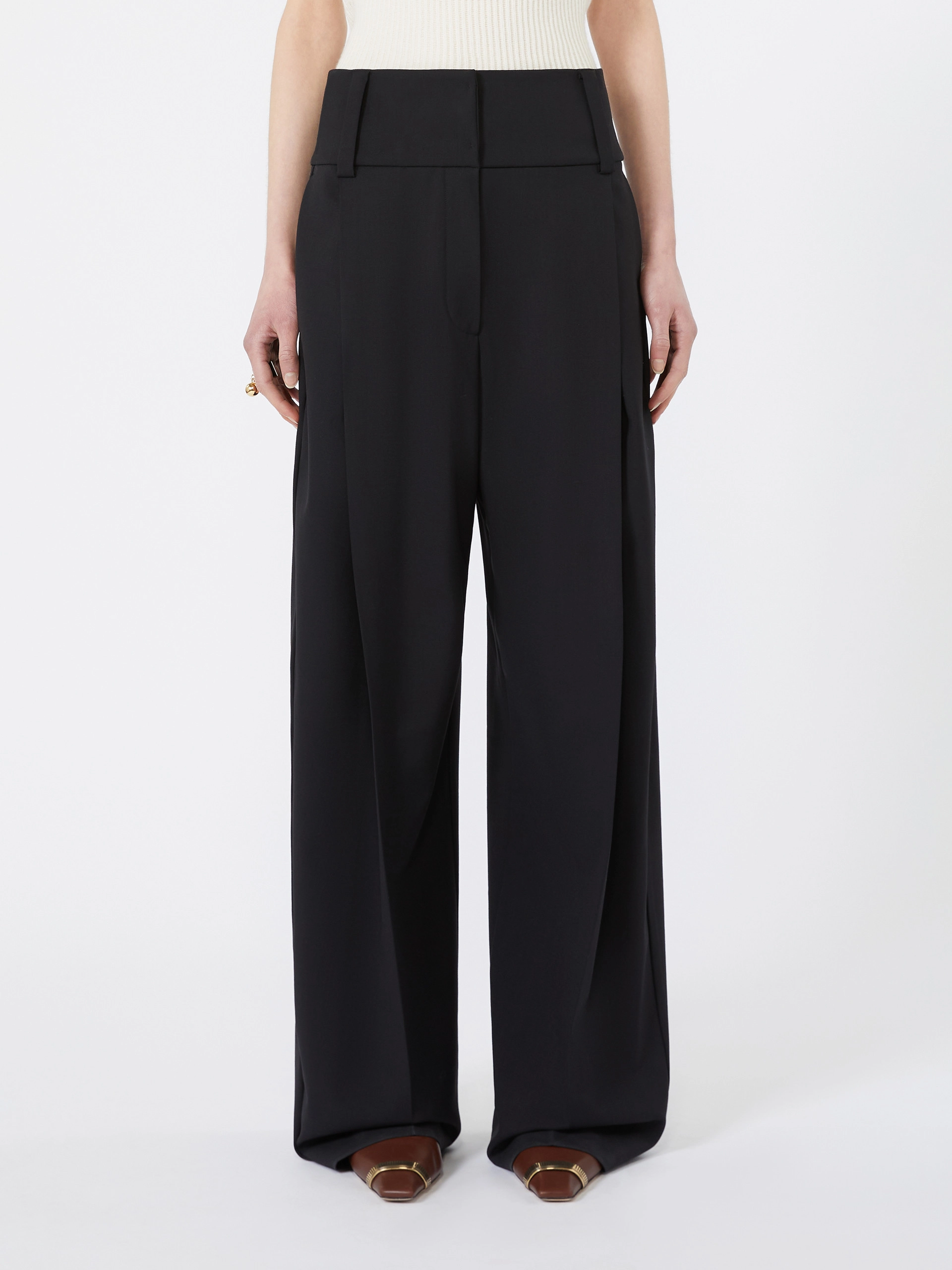 Stretch wool curved-leg trousers - BLACK - Sportmax - 2